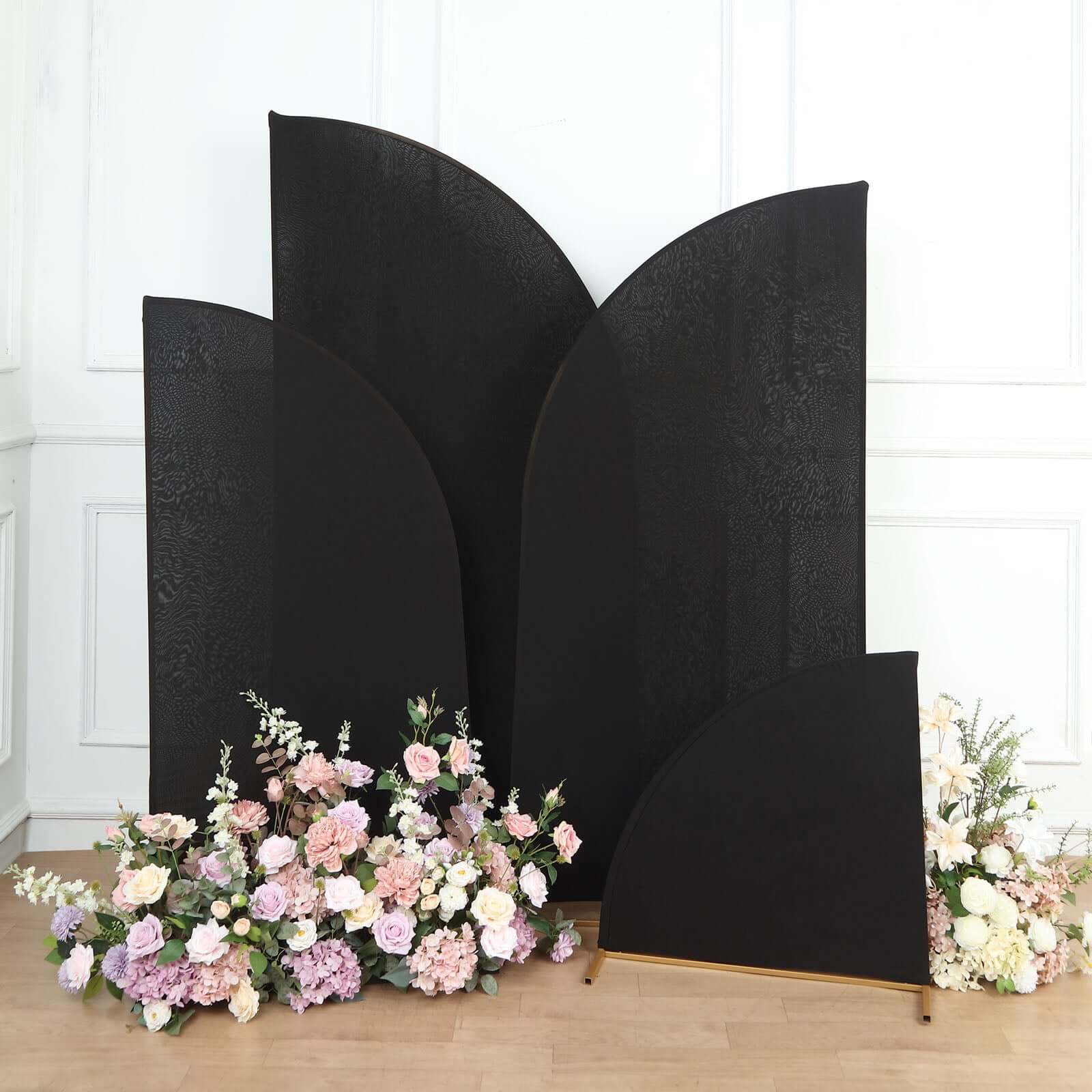 Set of 4 Matte Black Spandex Half Moon Chiara Backdrop Stand Covers, Custom Fitted Wedding Arch Covers - 2.5ft,5ft,6ft,7ft