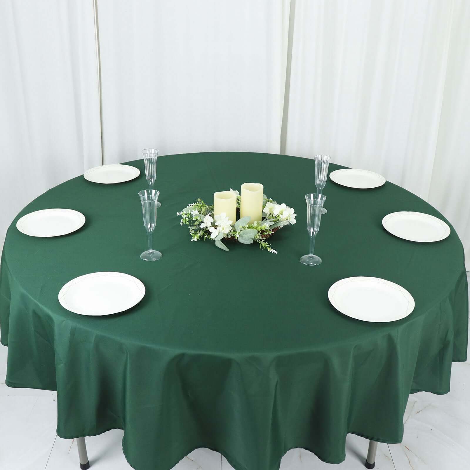 Polyester 90 Round Tablecloth Hunter Emerald Green - Stain & Wrinkle-Resistant Table Cover