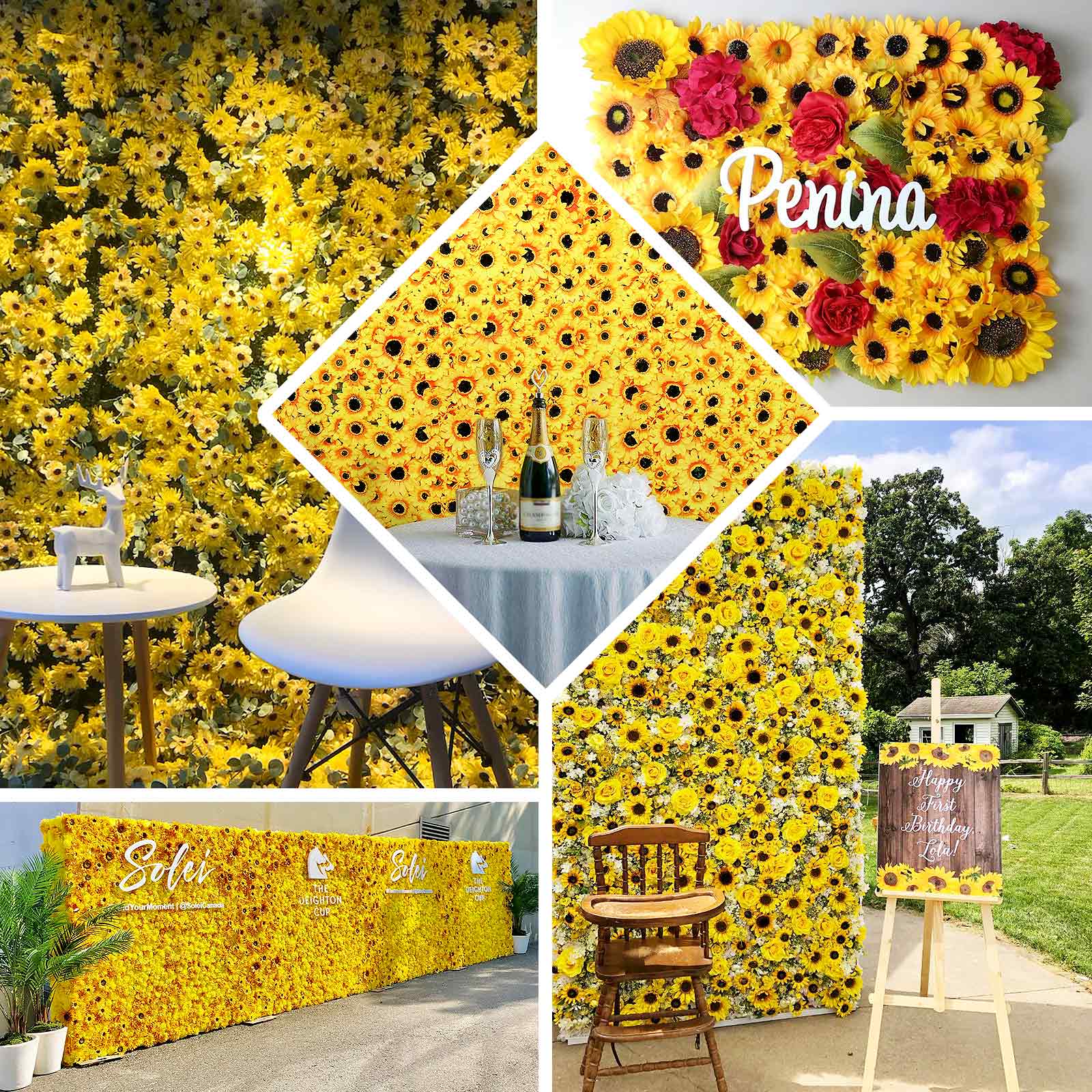 11 Sq ft. Artificial Sunflower Wall Mat Backdrop, Flower Wall Decor, Indoor Outdoor UV Protected - 4 Artificial Panels