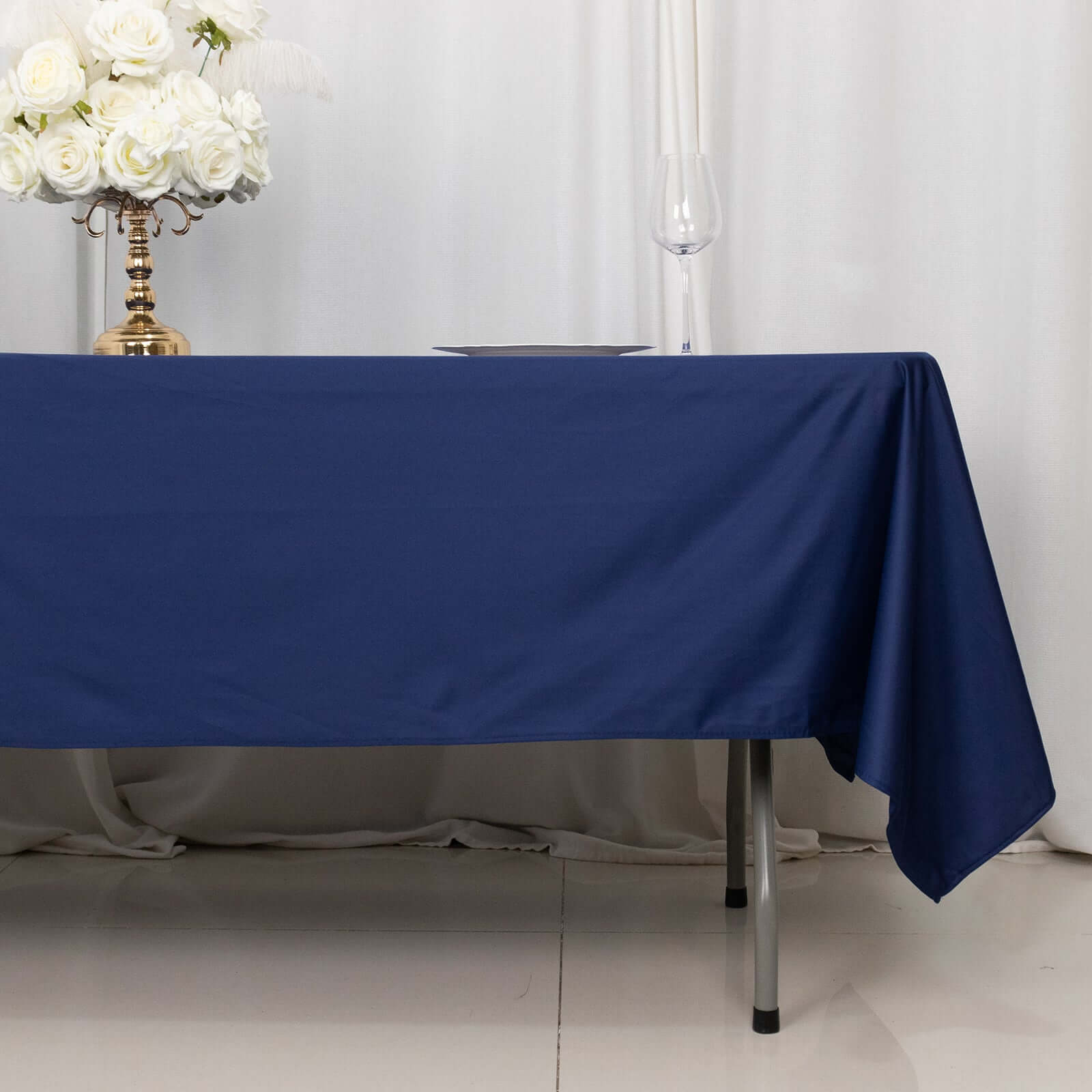 Premium Scuba Rectangular 60x102 Tablecloth Navy Blue - Wrinkle Free & Stain Resistant Table Cover