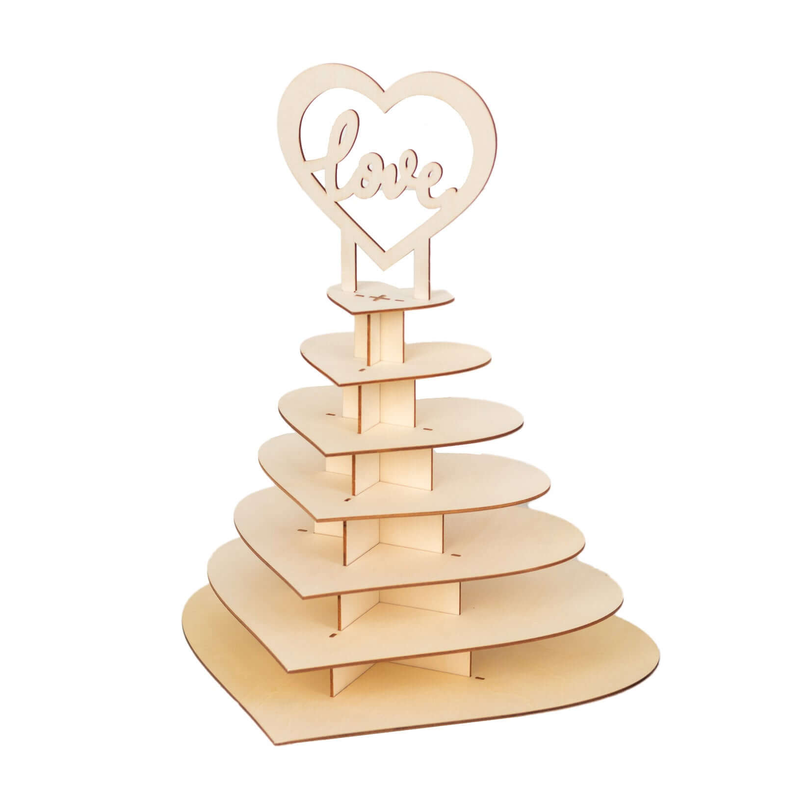 7-Tier Wooden Chocolate Display Stand Heart Shape Natural with Love Topper - DIY Dessert Table Tower Rack 16