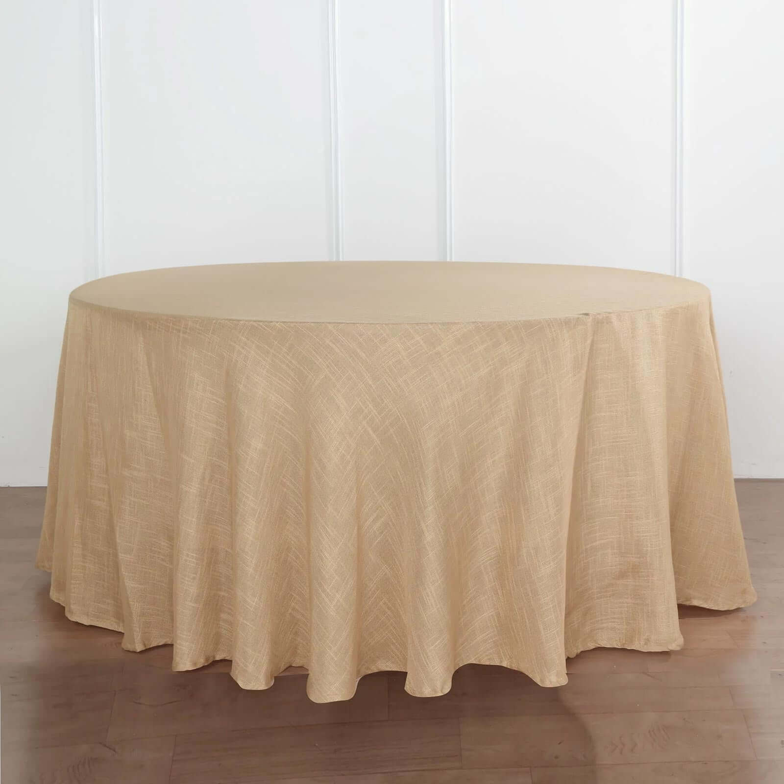 Faux Linen 120 Round Tablecloth Natural - Slubby Texture Wrinkle-Resistant Seamless Table Cover