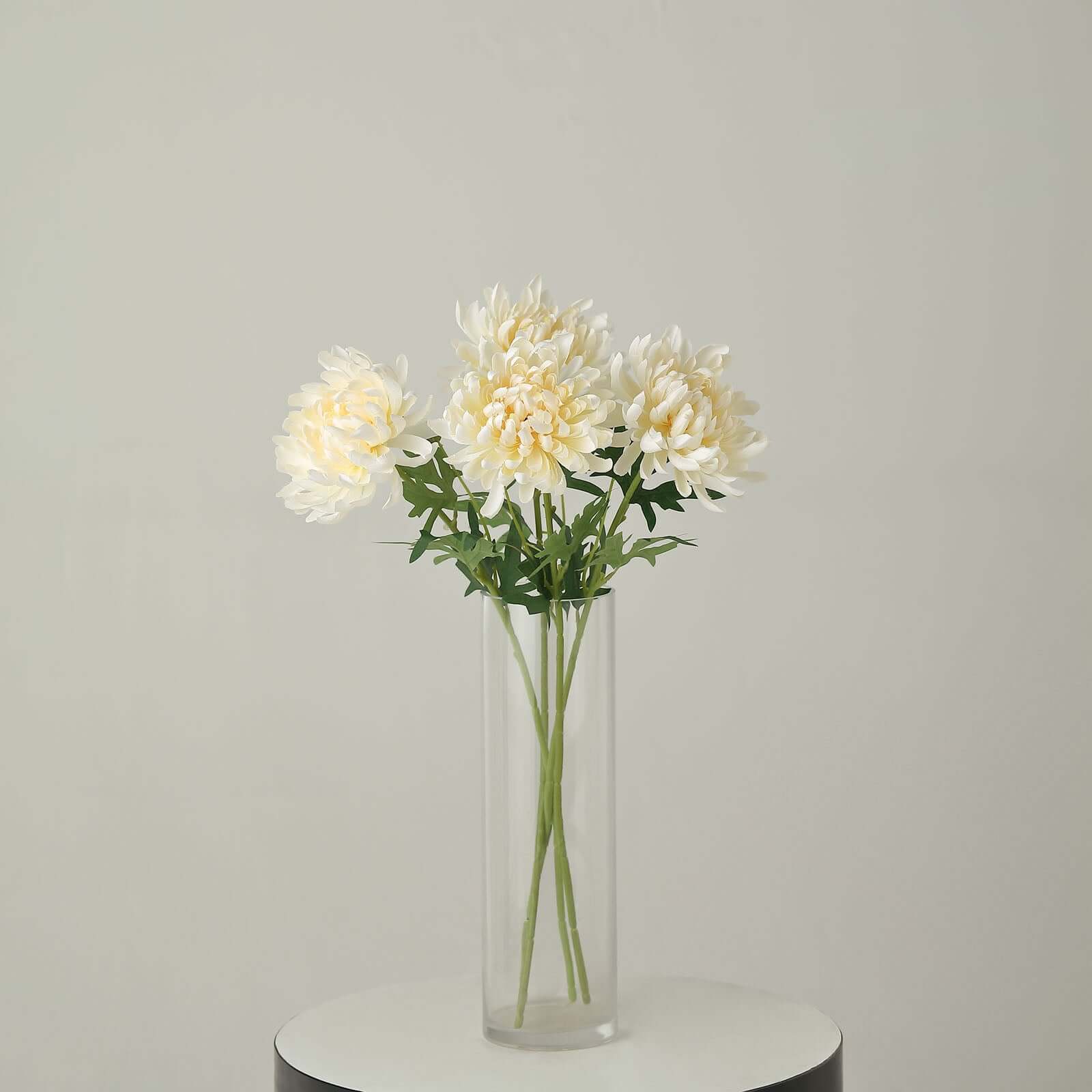 3 Stems Ivory 27 Artificial Silk Chrysanthemum Bouquet Flowers, Large Faux Mum Branches