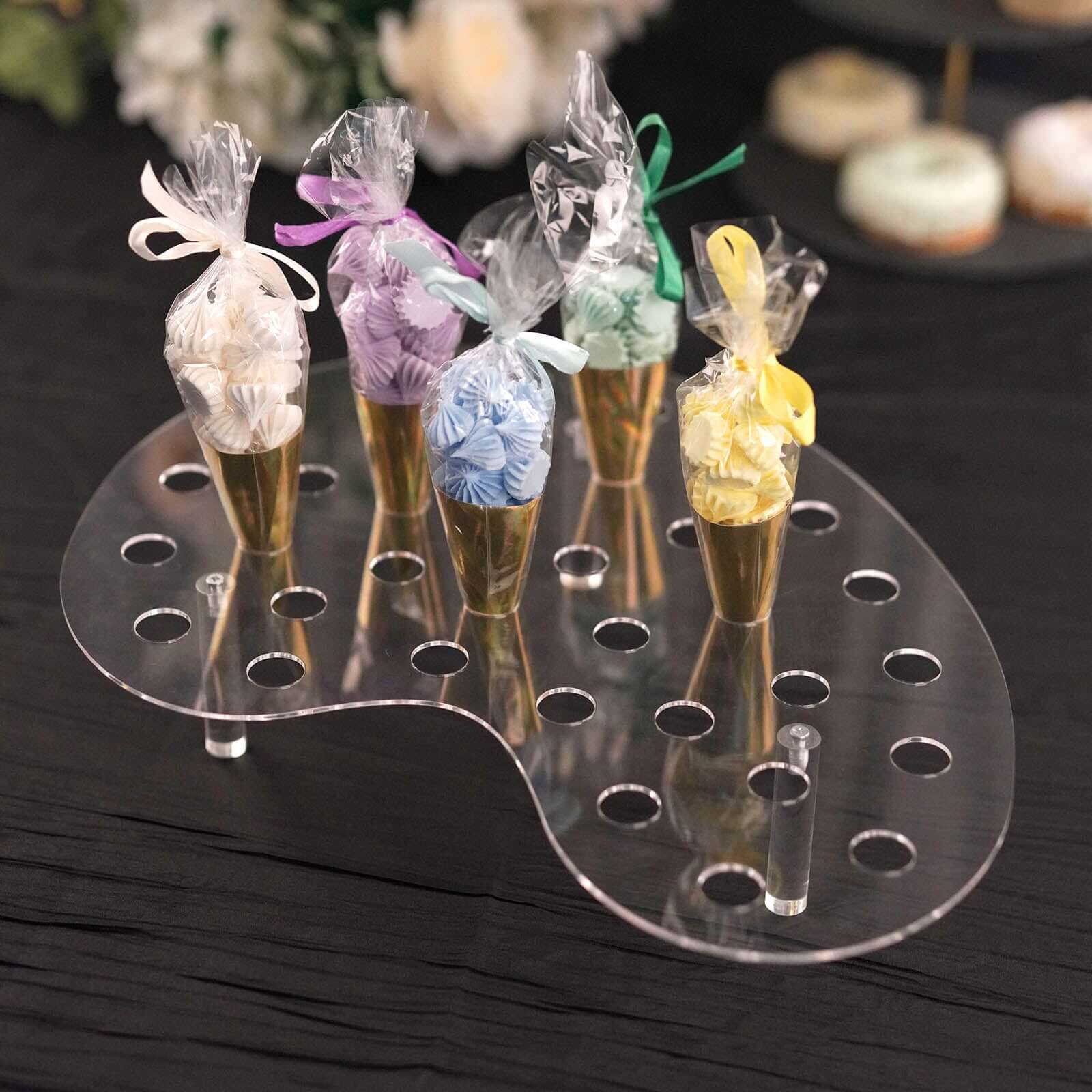 35-Slot Acrylic Ice Cream Cone Display Stand Mini Snow Cone Holder Tray Clear - Durable Party Serving Stand 16