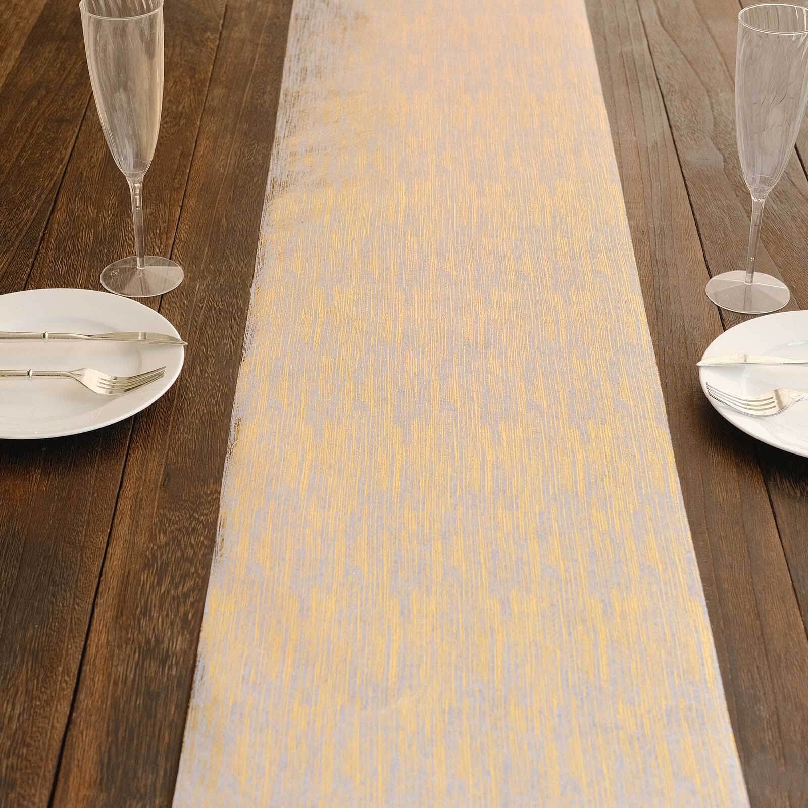 Disposable Table Runner Roll 11x108 Metallic Gold Faux Suede Print - Stylish Non-Woven Event Decoration