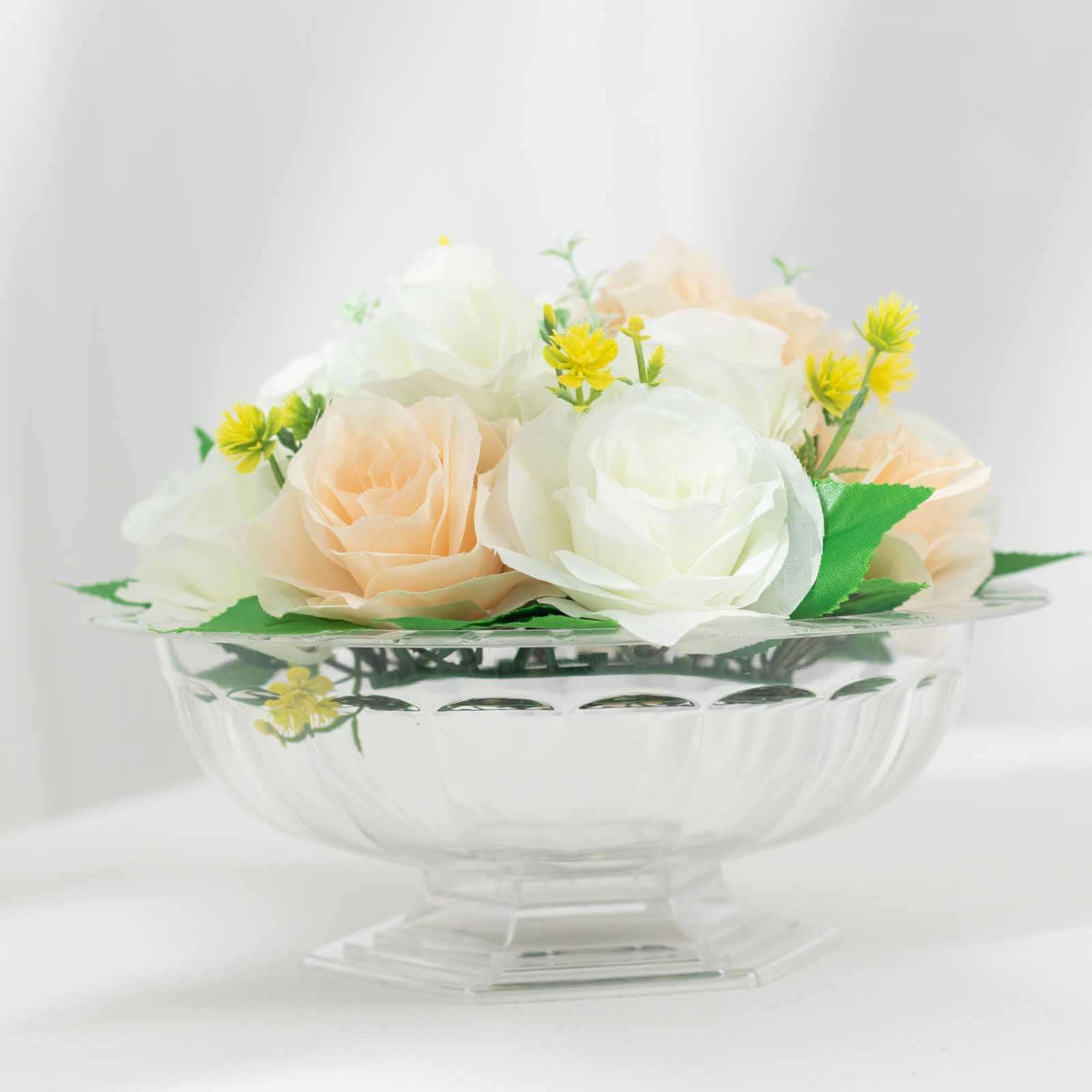 3-Pack Plastic Footed Compote Bowl Flower Vases Roman Style Clear - Round Decorative Pedestal Table Centerpieces 10