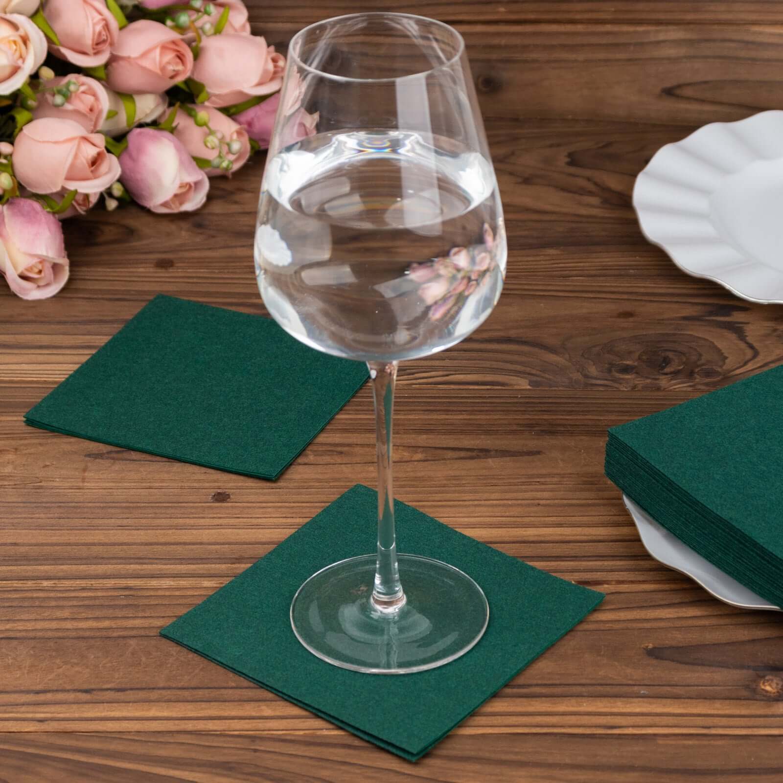 20-Pack Paper Linen-Like Cocktail Napkins Hunter Emerald Green - Disposable 5x5 Airlaid Soft Napkins