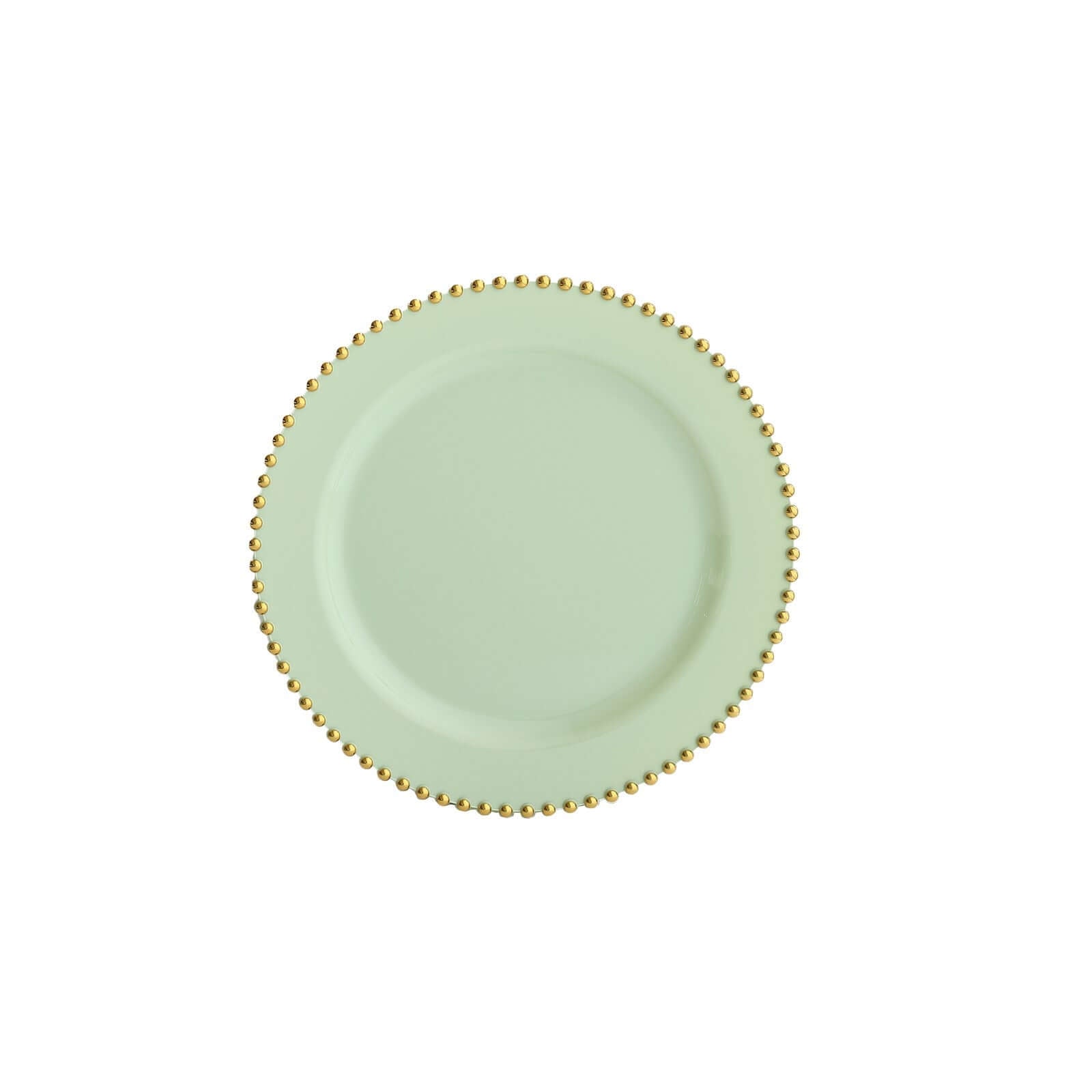 10-Pack Plastic 10 Round Dinner Plates in Sage Green with Gold Beaded Rim - Disposable Party Plates