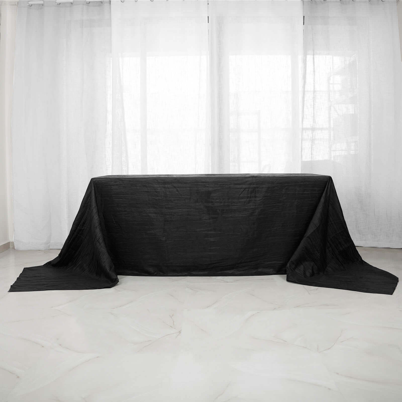 Taffeta 90x156 Rectangle Tablecloth Black - Accordion Crinkle Seamless Table Cover