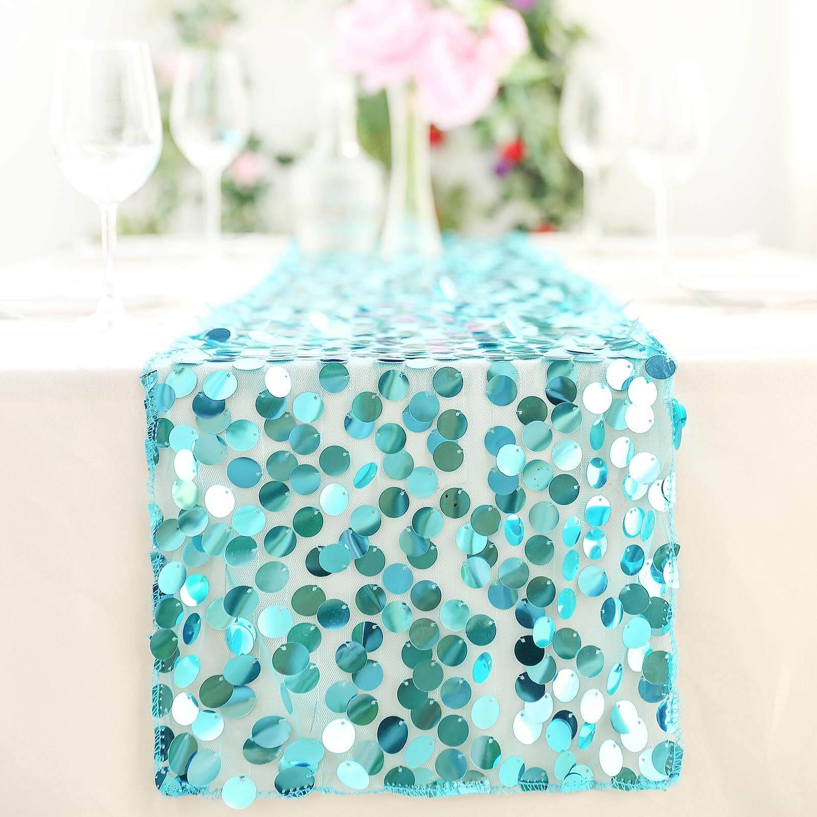 Big Payette Sequin 13x108 Table Runner Turquoise - Dazzling Design