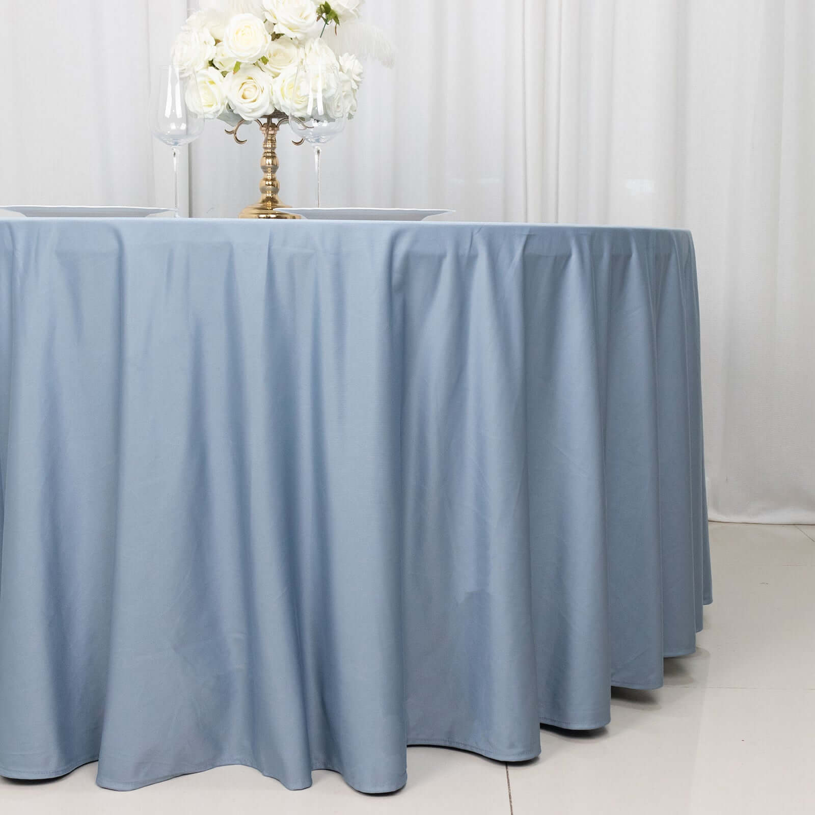 Premium Scuba Round 120 Tablecloth Dusty Blue - Wrinkle Free & Stain Resistant Seamless Table Cover