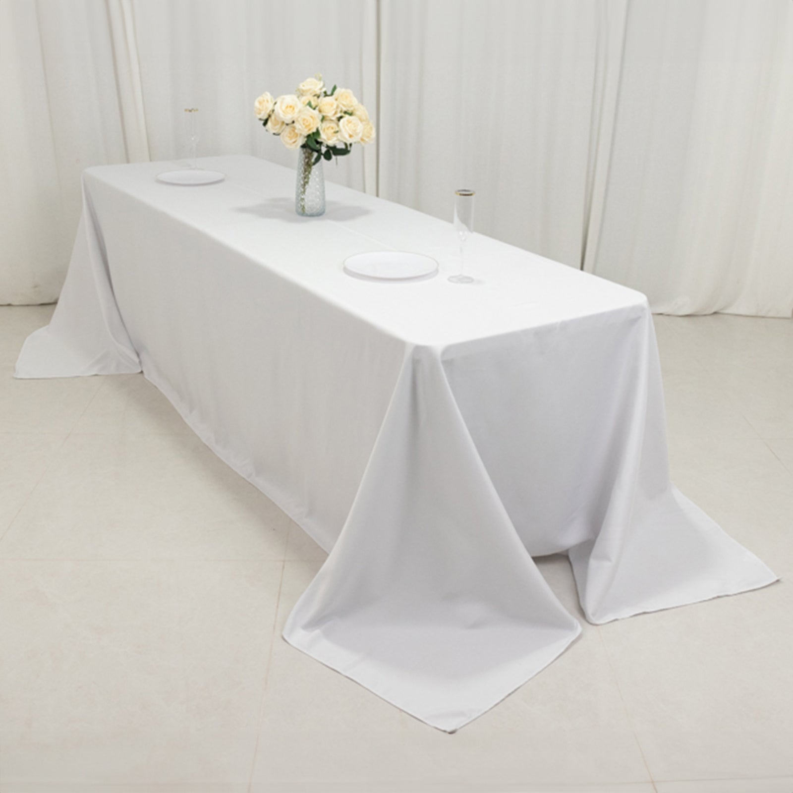 Fire Retardant Premium Polyester 90x156 Rectangular Tablecloth White - Stylish High-Performance Seamless Table Cover for Large Gatherings