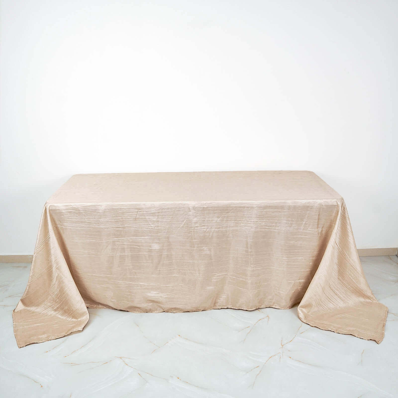 Taffeta 90x132 Rectangle Tablecloth Beige - Seamless Accordion Crinkle Table Cover