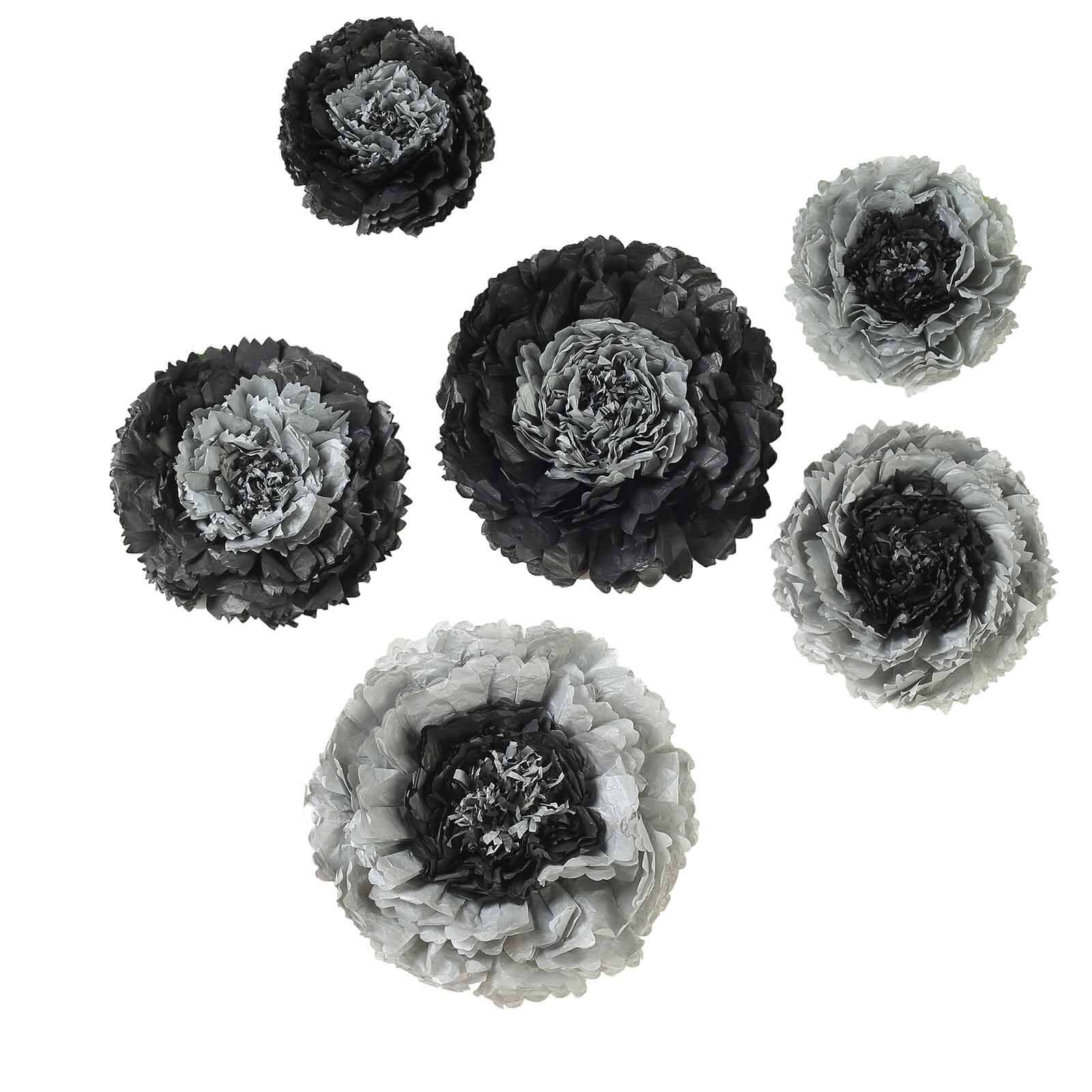 Set of 6 Charcoal Gray Carnation 3D Paper Flowers Wall Decor - 7,9,11