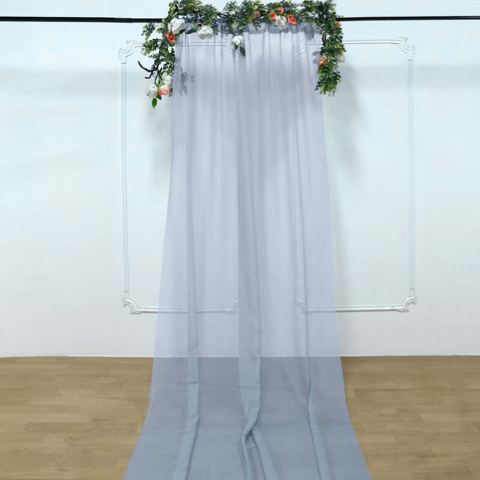 5ftx14ft Premium Dusty Blue Chiffon Curtain Panel, Durable Flame Resistant Backdrop Ceiling Drapery With Rod Pocket