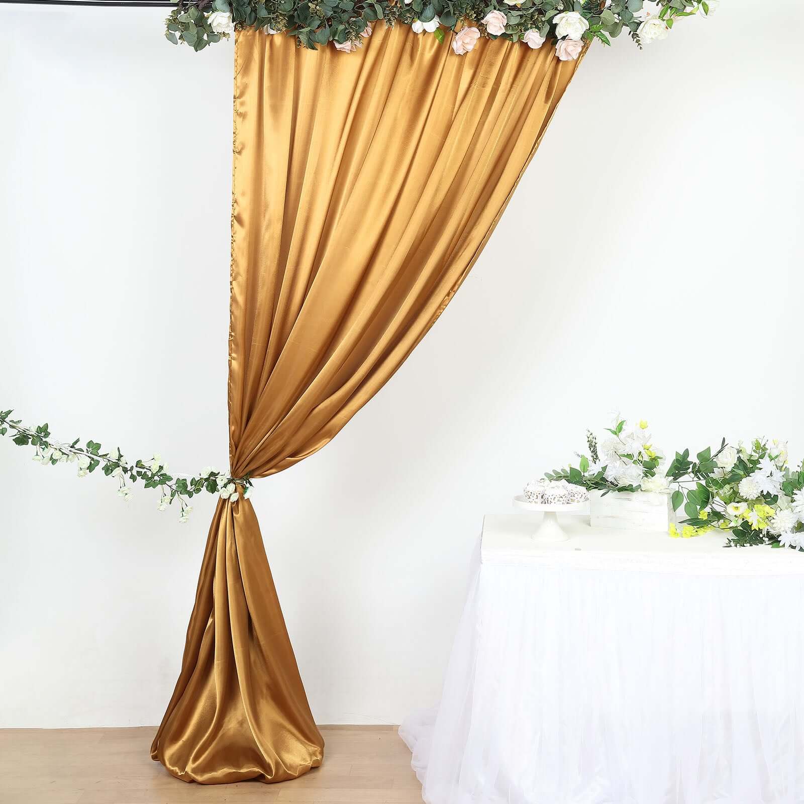 8ftx10ft Gold Satin Event Curtain Drapes, Backdrop Event Panel