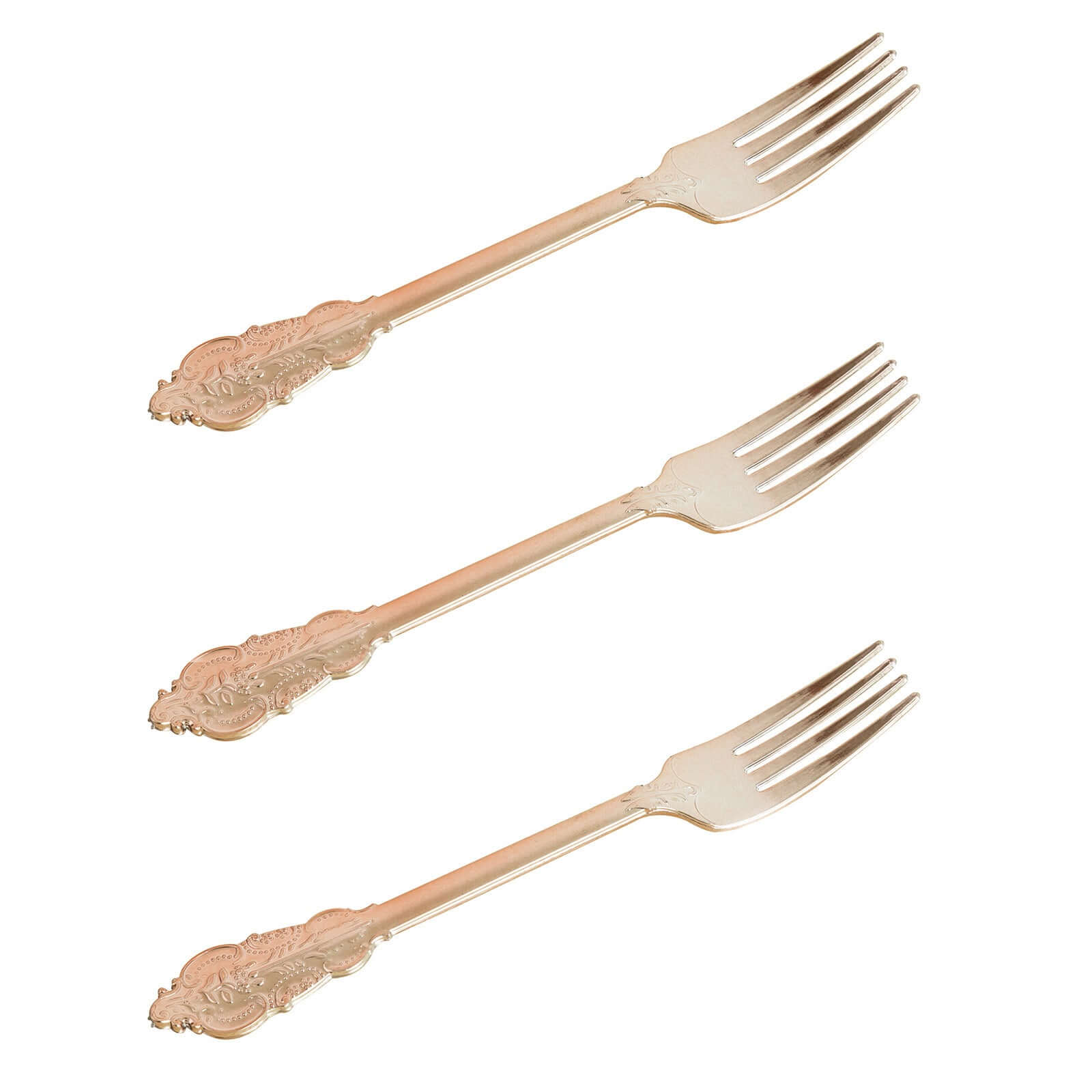 24 Pack Metallic Rose Gold 8 Baroque Style Heavy Duty Plastic Forks