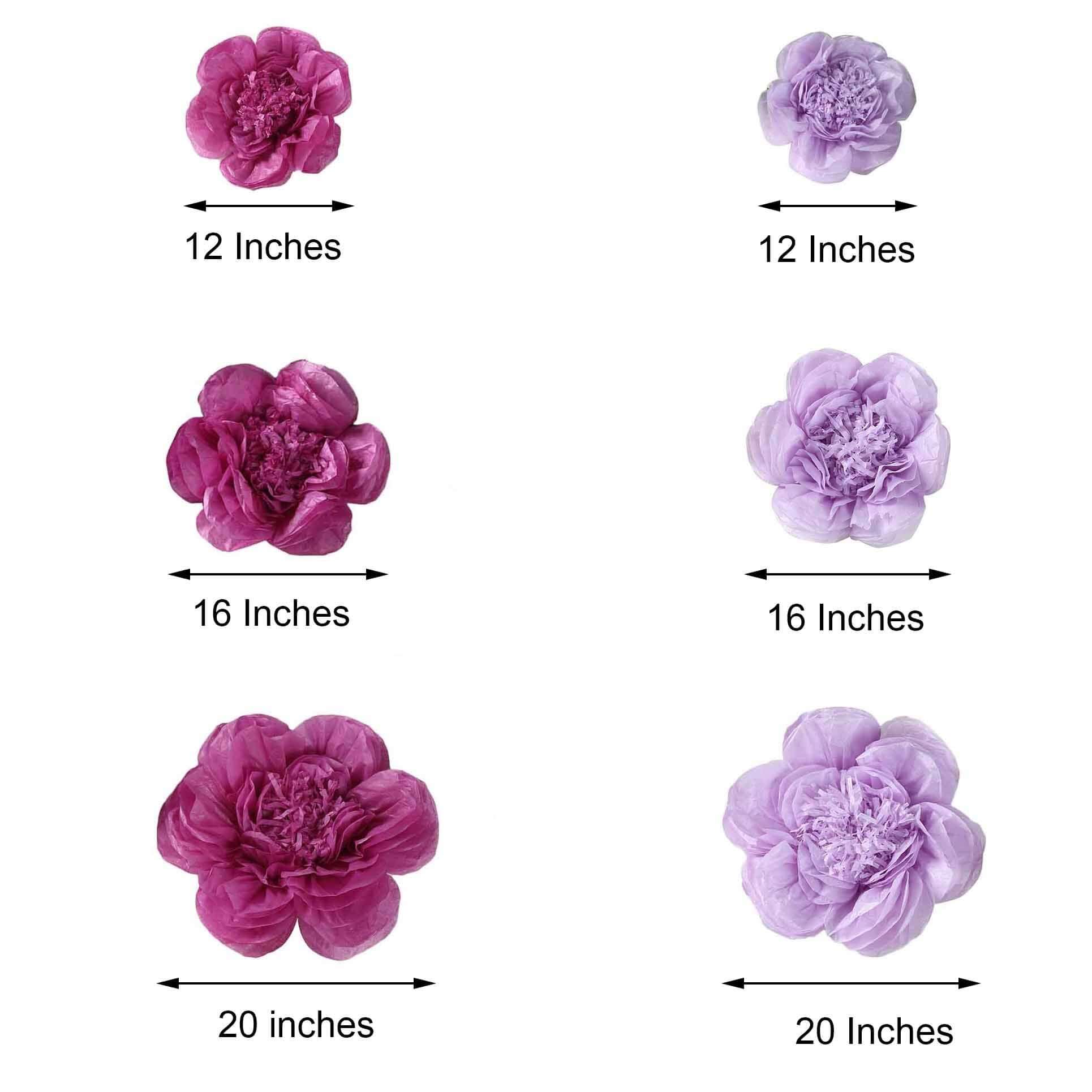 Set of 6 Lavender Eggplant Giant Peony 3D Paper Flowers Wall Decor - 12,16,20