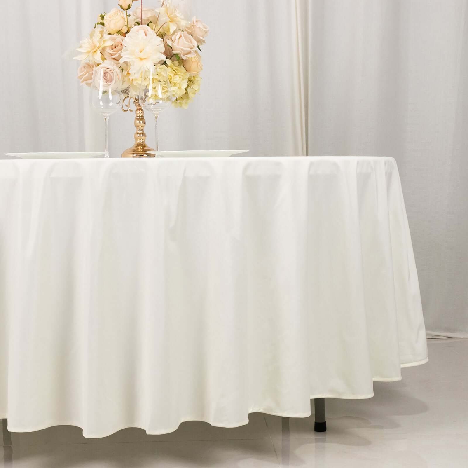 Premium Scuba Round 108 Tablecloth Ivory - Wrinkle Free & Stain Resistant Table Cover