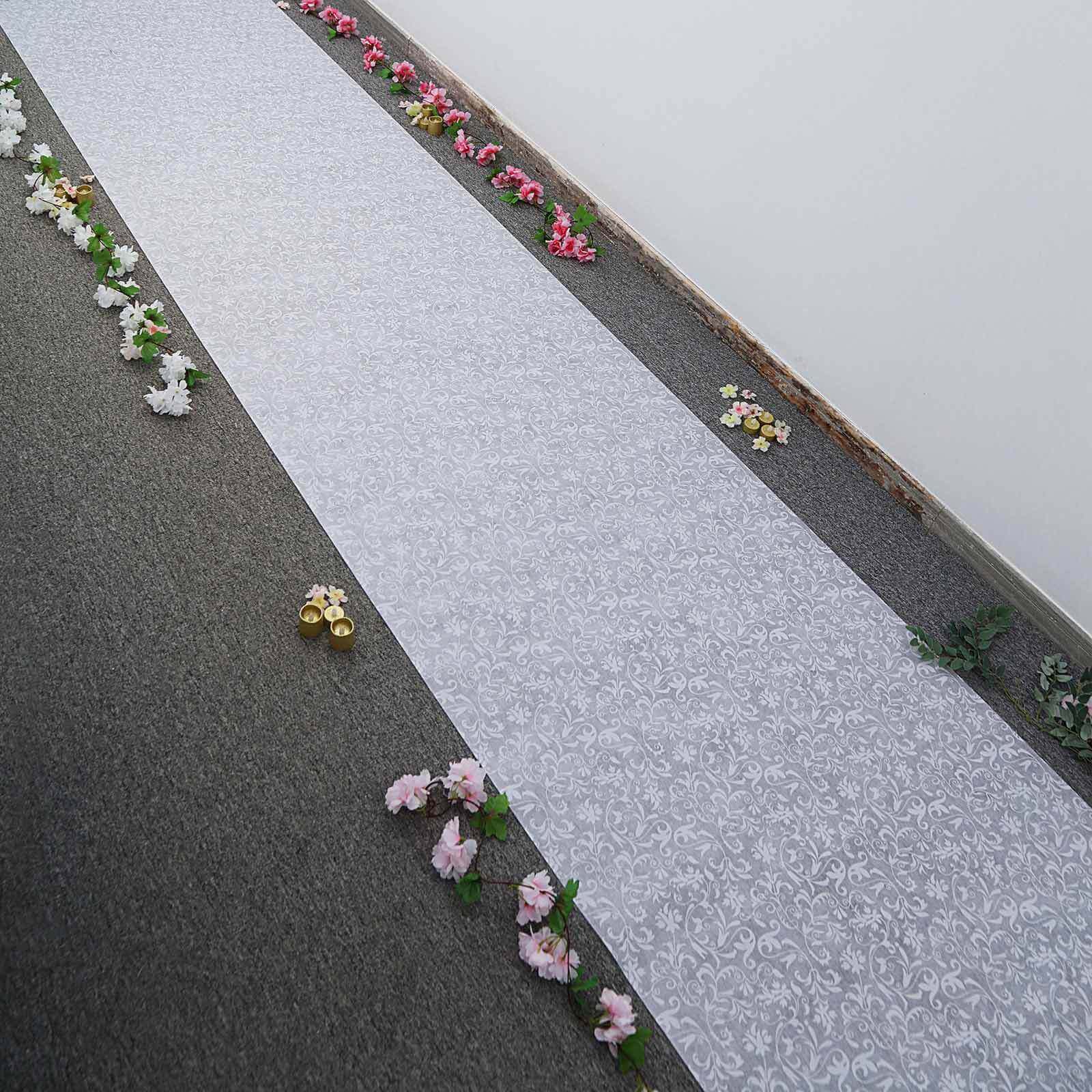 36x100ft White Floral Lace Aisle Runner