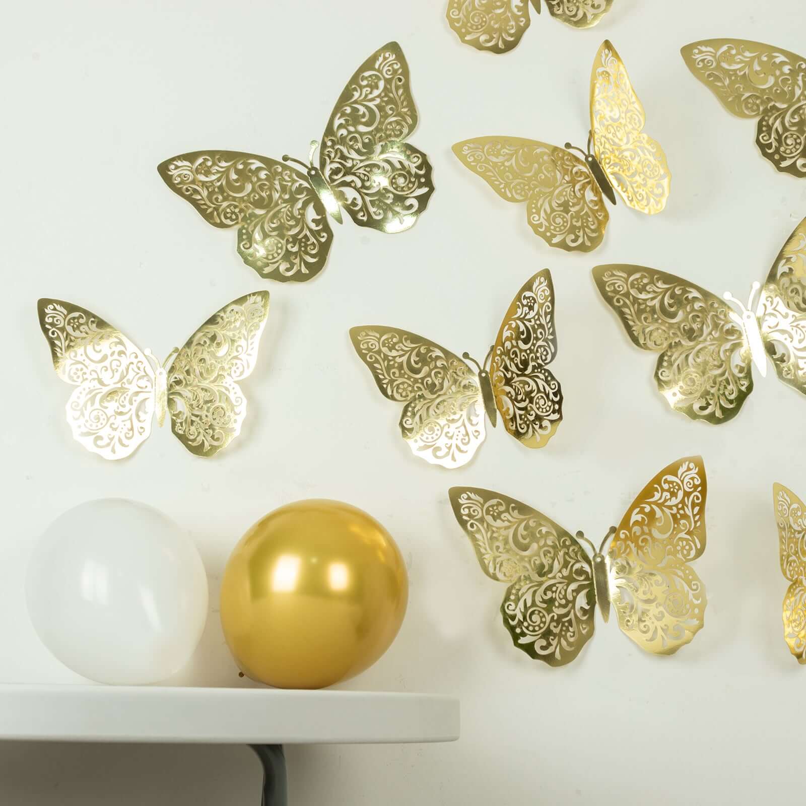 10 Pack Metallic Gold Foil Large 3D Butterfly Wall Stickers, 8x12 Butterfly Paper Charger Placemat