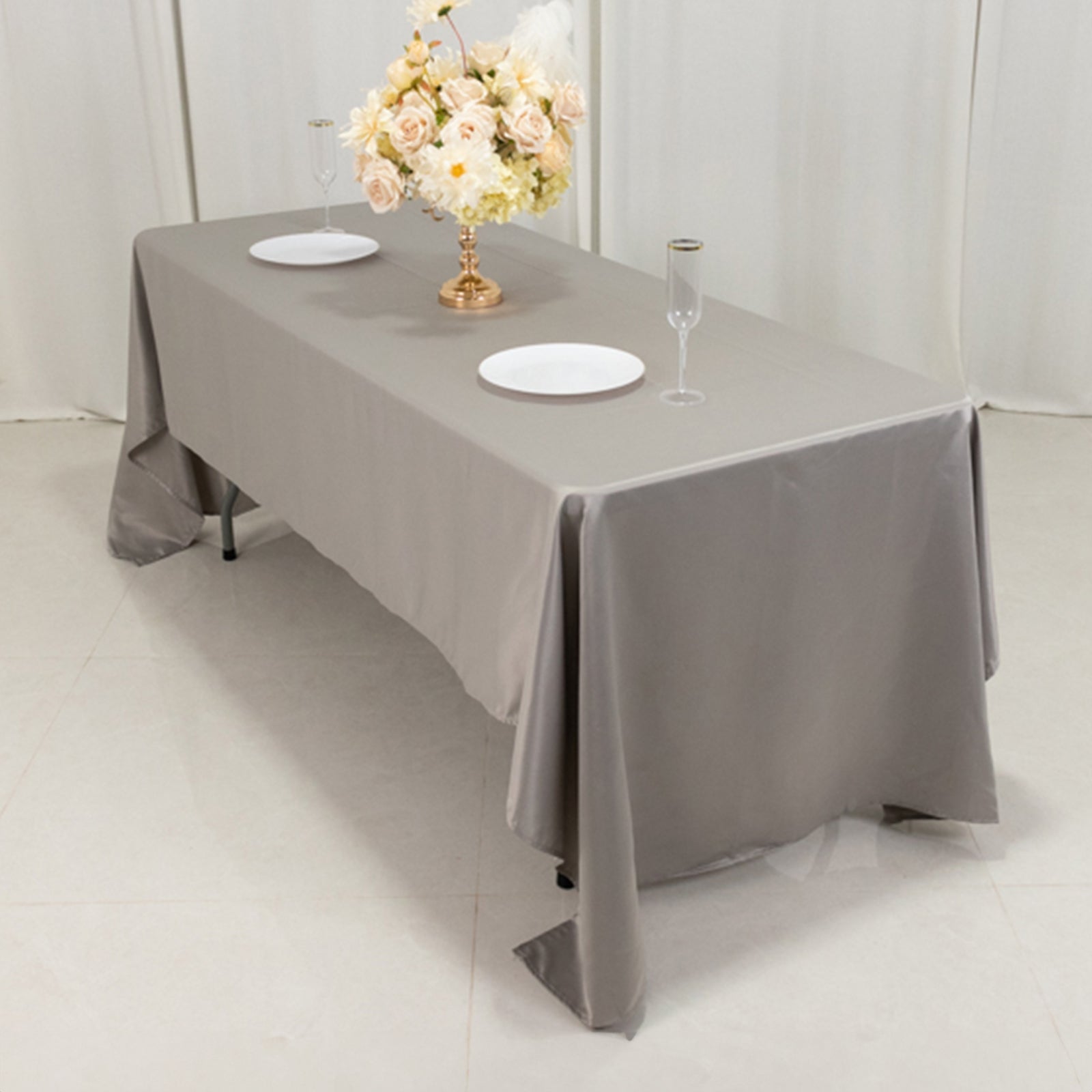 Lamour Satin 60x126 Rectangle Tablecloth Silver - Soft & Silk-Like Table Cover