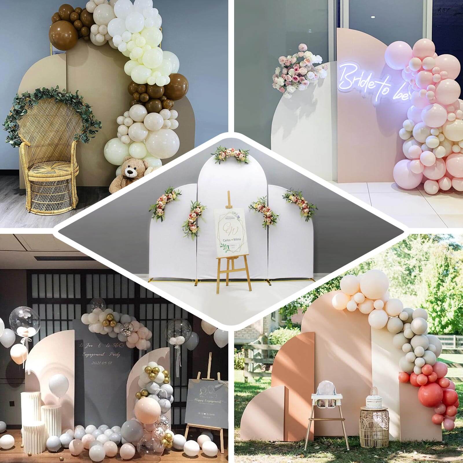 Set of 4 Matte Pink Spandex Half Moon Chiara Backdrop Stand Covers, Custom Fitted Wedding Arch Covers - 2.5ft,5ft,6ft,7ft