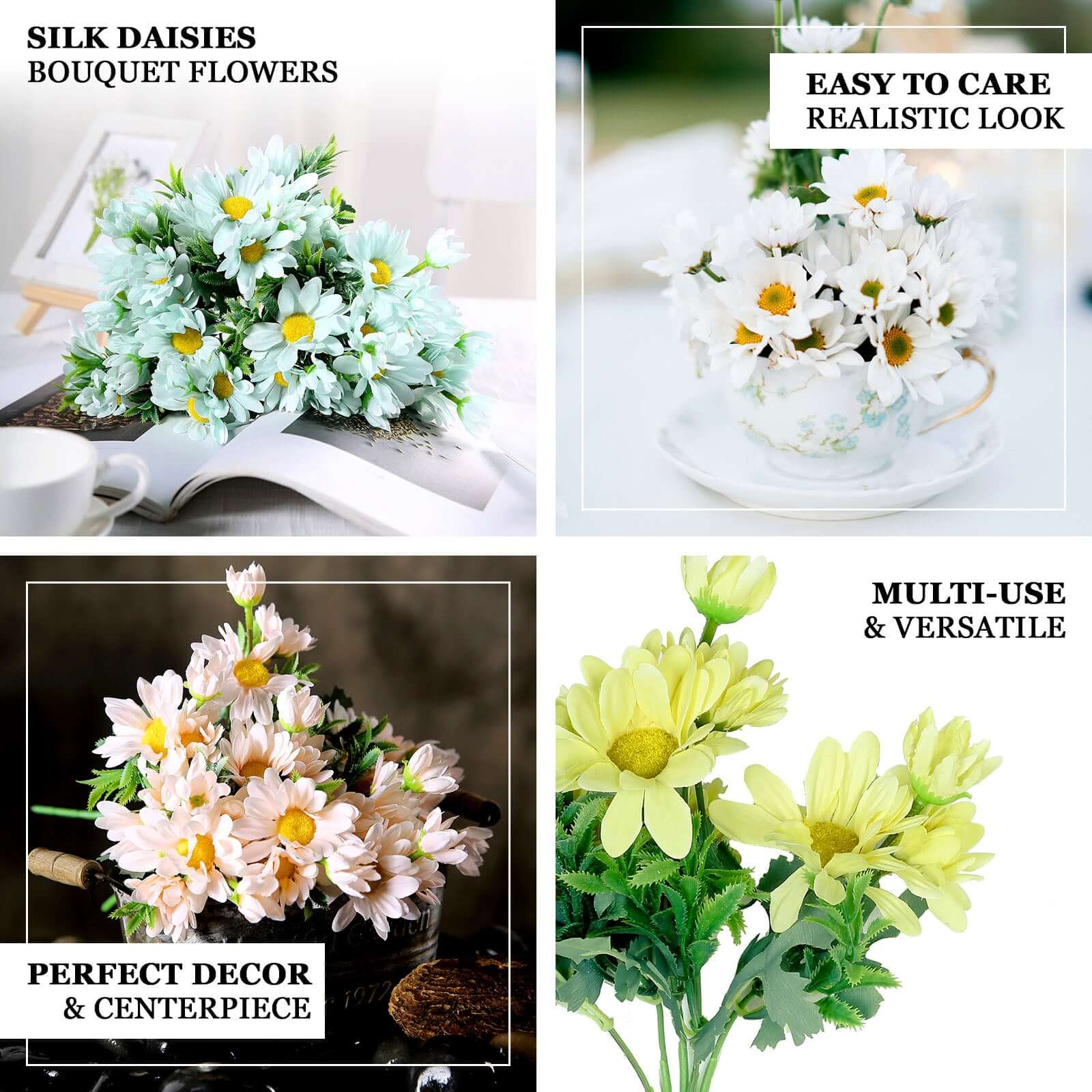 4 Bushes 11 White Artificial Silk Daisy Flower Bouquet Branches