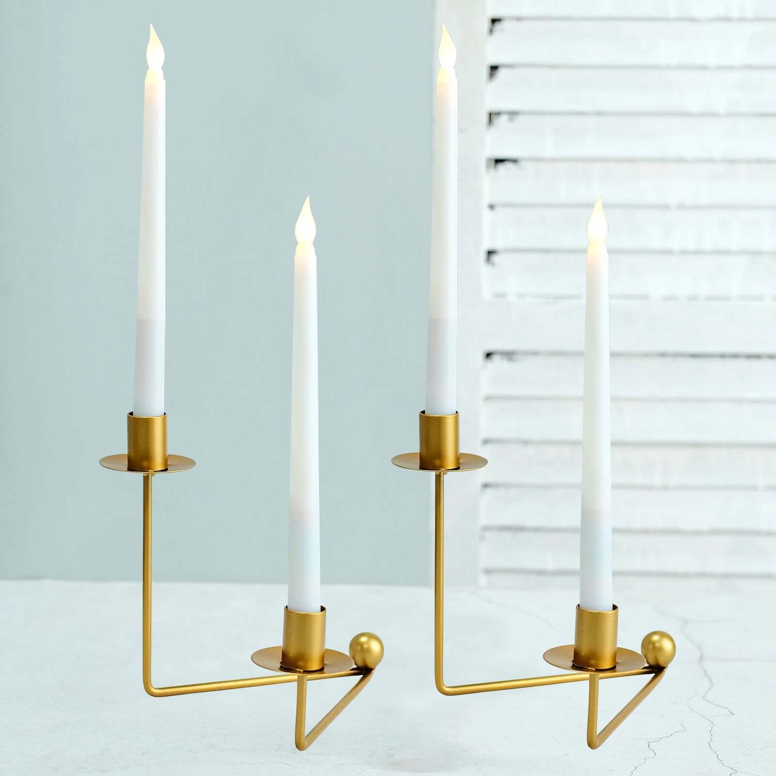 2-Pack V-Shaped Geometric Taper Candelabra 2 Arm Candle Holder Design Gold Metal - Wedding Decor Accent 7