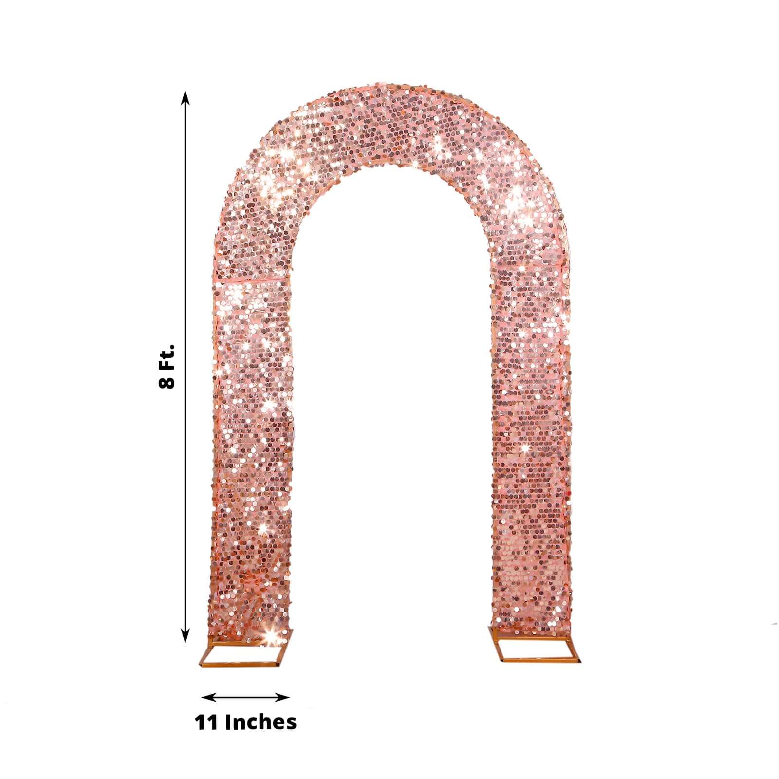 8ft Rose Gold Double Sided Big Payette Sequin Open Arch Wedding Arch Cover, U-Shaped Fitted Wedding Backdrop Slipcover