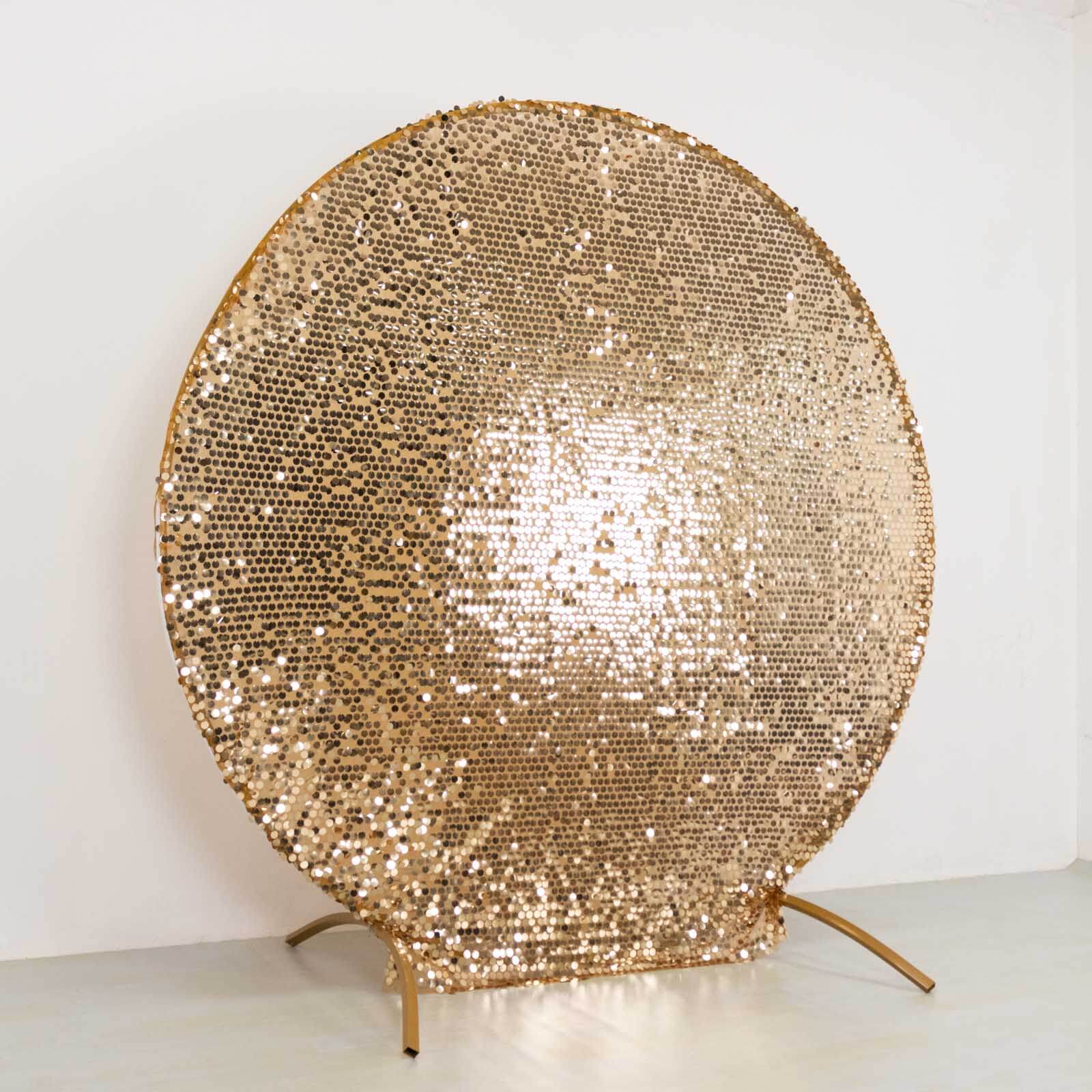 7.5ft Sparkly Gold Big Payette Sequin Wedding Arch Cover for Round Backdrop Stand