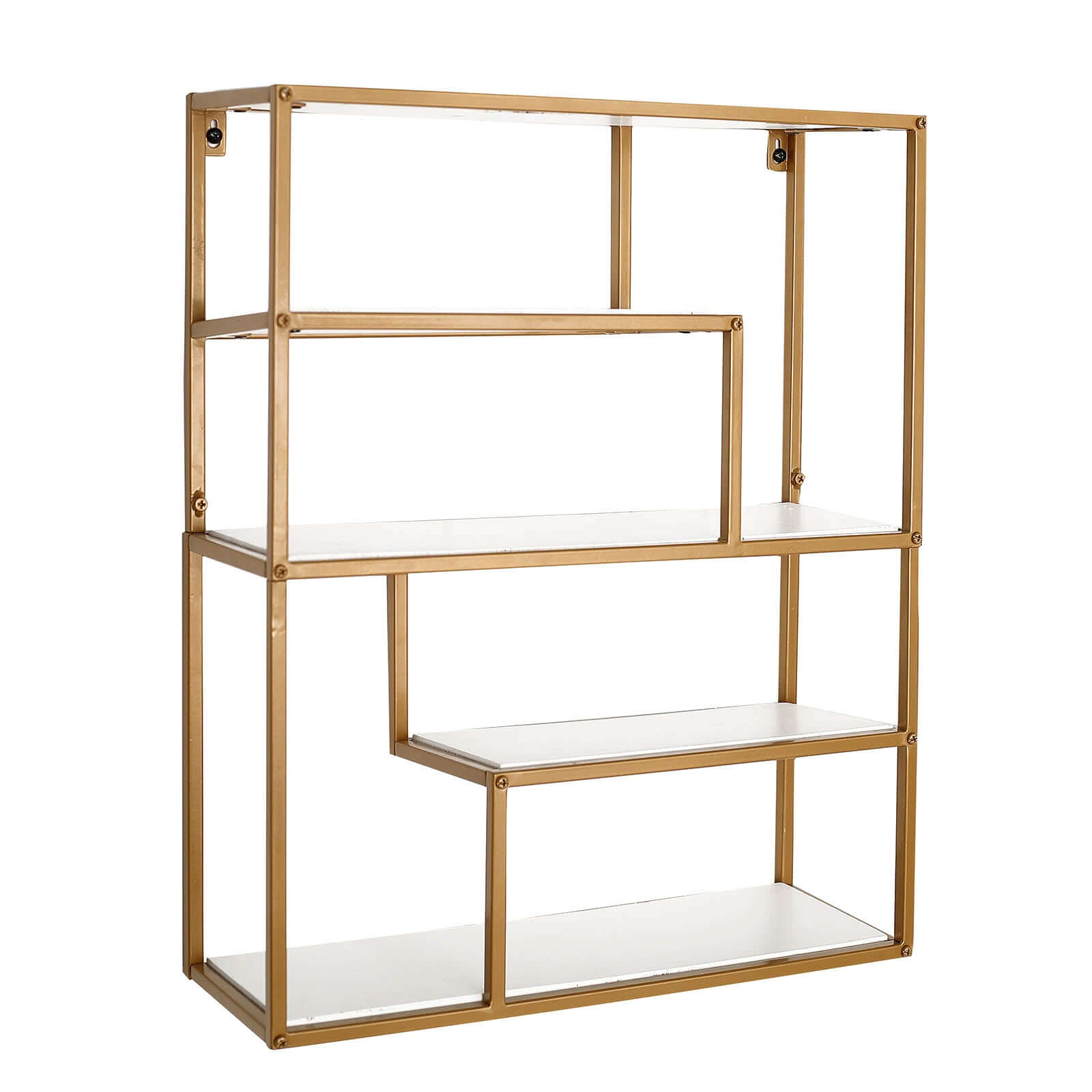 4-Tier Dessert Cupcake Stand Metal Gold with White Wood Panels - Wall Shelf & Book Display Rack 22