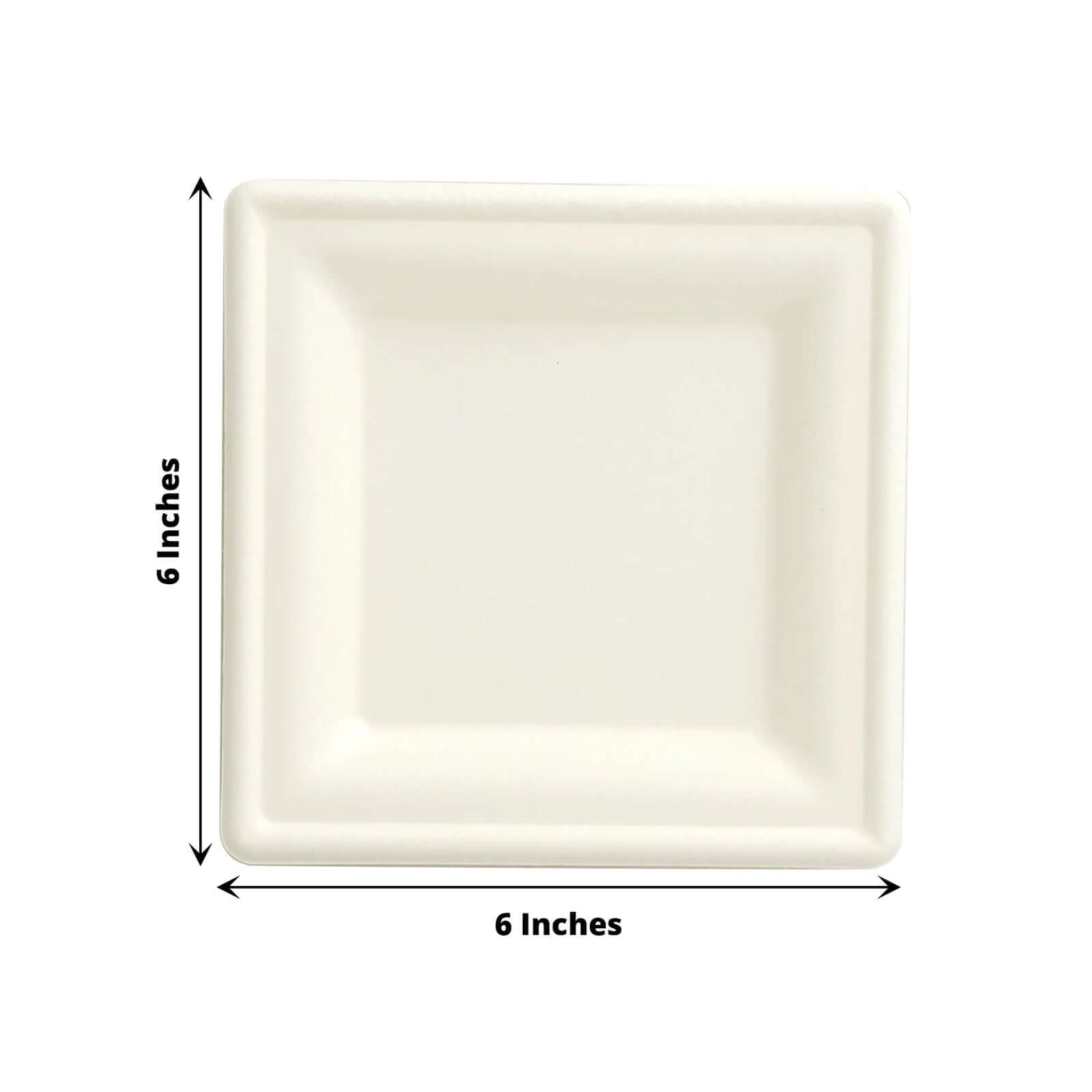 50-Pack Bagasse 6 Square Dessert Plates in White - Biodegradable Disposable Sugarcane Appetizer Salad Plates for Outdoor Events & Eco Conscious Celebrations