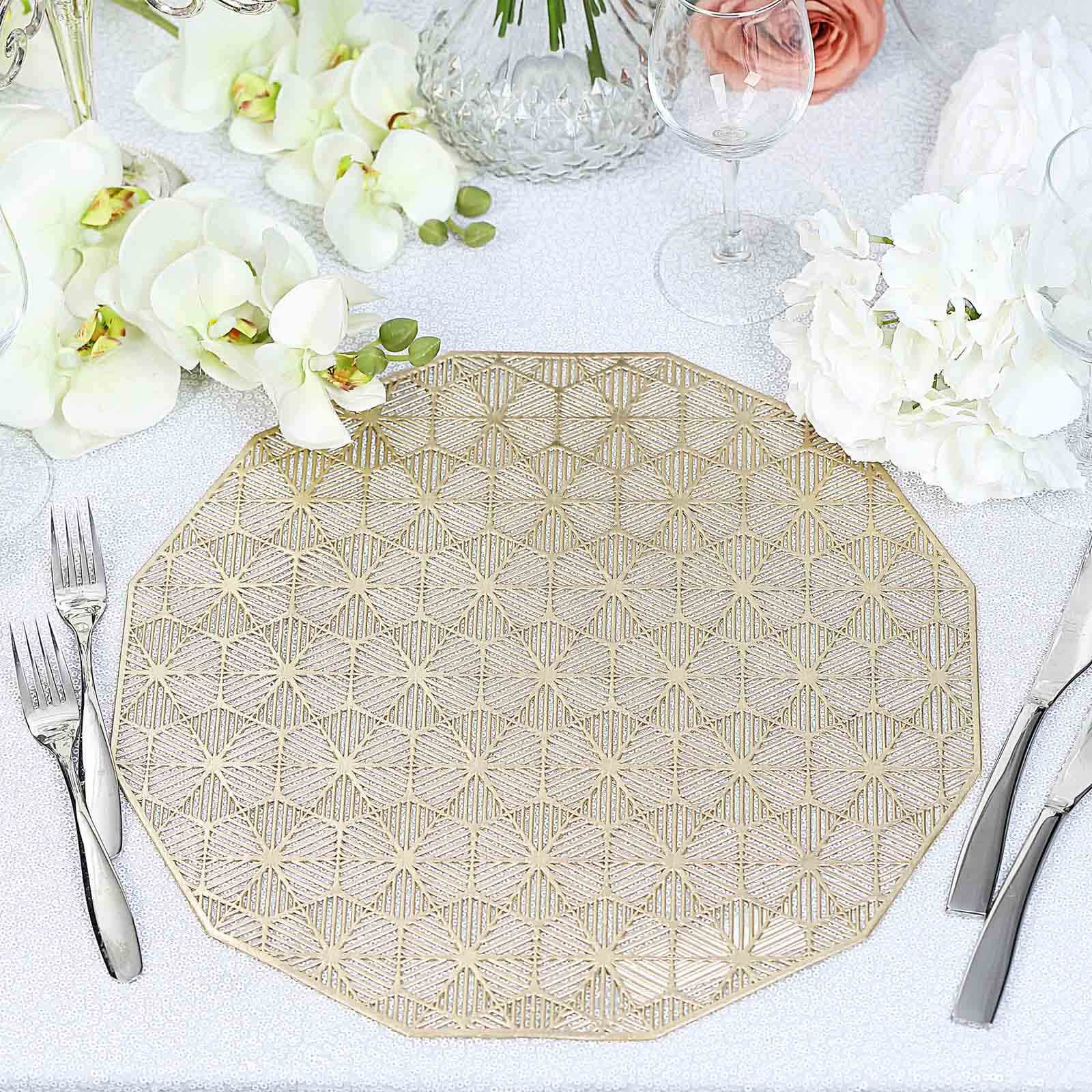 6-Pack Dining Table Mats Geometric Woven Design Gold - Vinyl Non-Slip Surface for Modern Table Settings 15