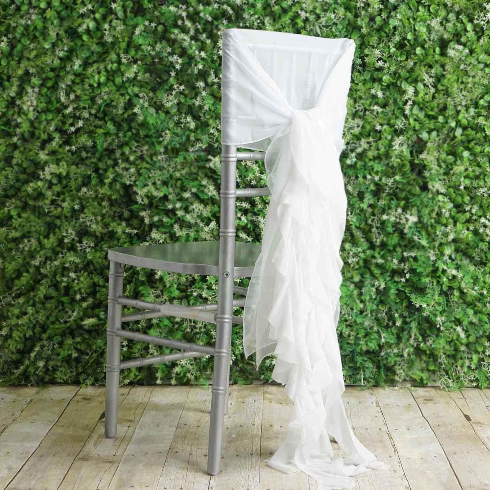 1 Set Chiffon Hoods Chair Sashes with Willow Ruffles Design White - Stylish Decor for Weddings & Gatherings