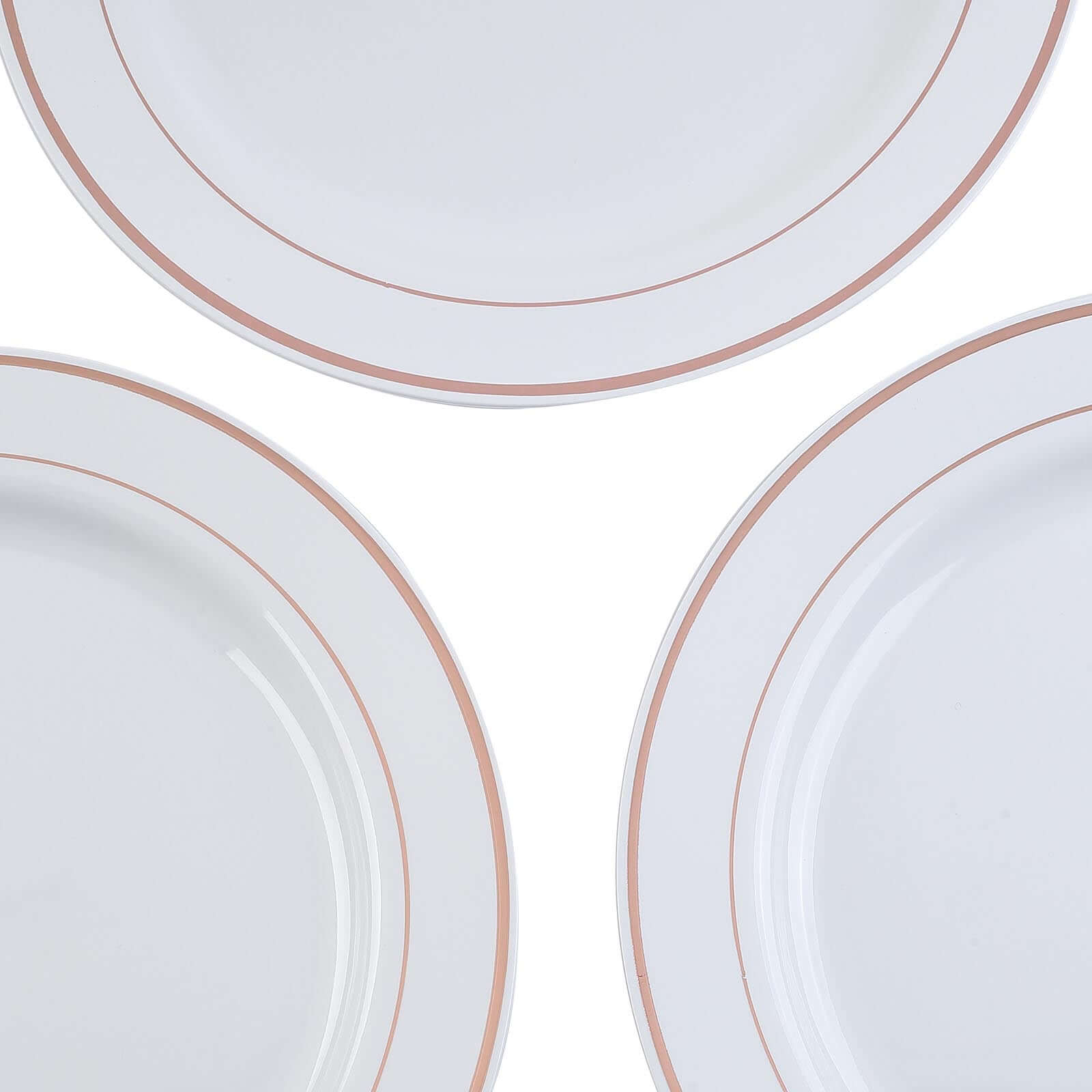 10-Pack Plastic Dinner Plates White with Très Chic Rose Gold Rim - Perfect Disposable Party Plates 10