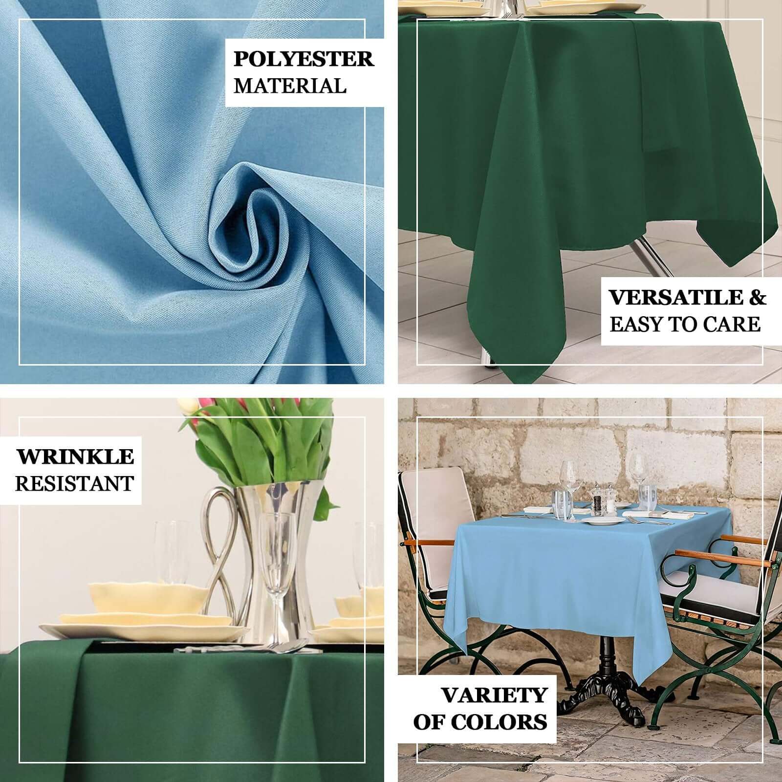 Polyester 70x70 Table Overlay Square Tablecloth Hunter Emerald Green - Wrinkle-Resistant & Durable Table Cover