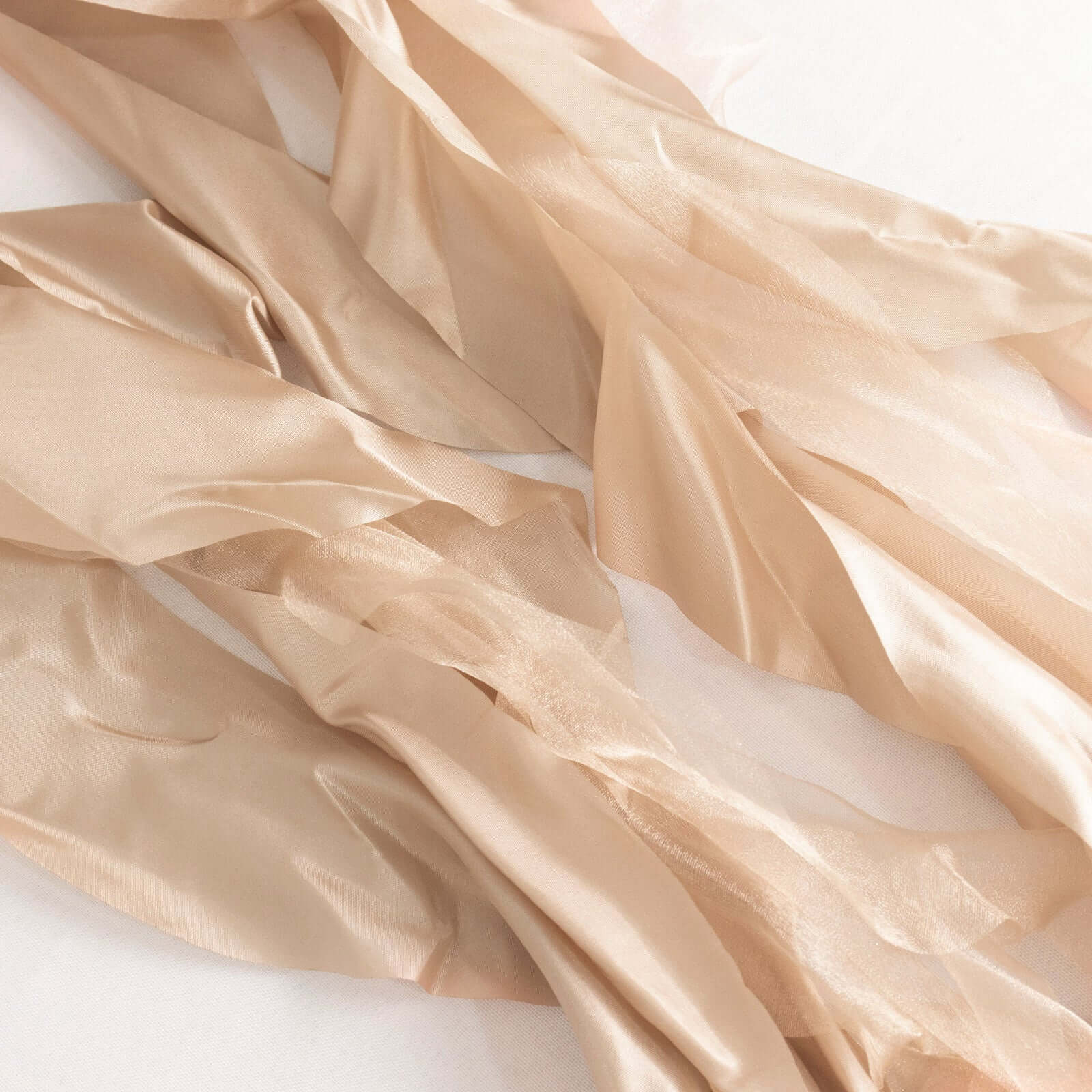 5 Pack Chiffon Satin Chair Sashes Nude - Easy to Install Ruffled Curly Willow