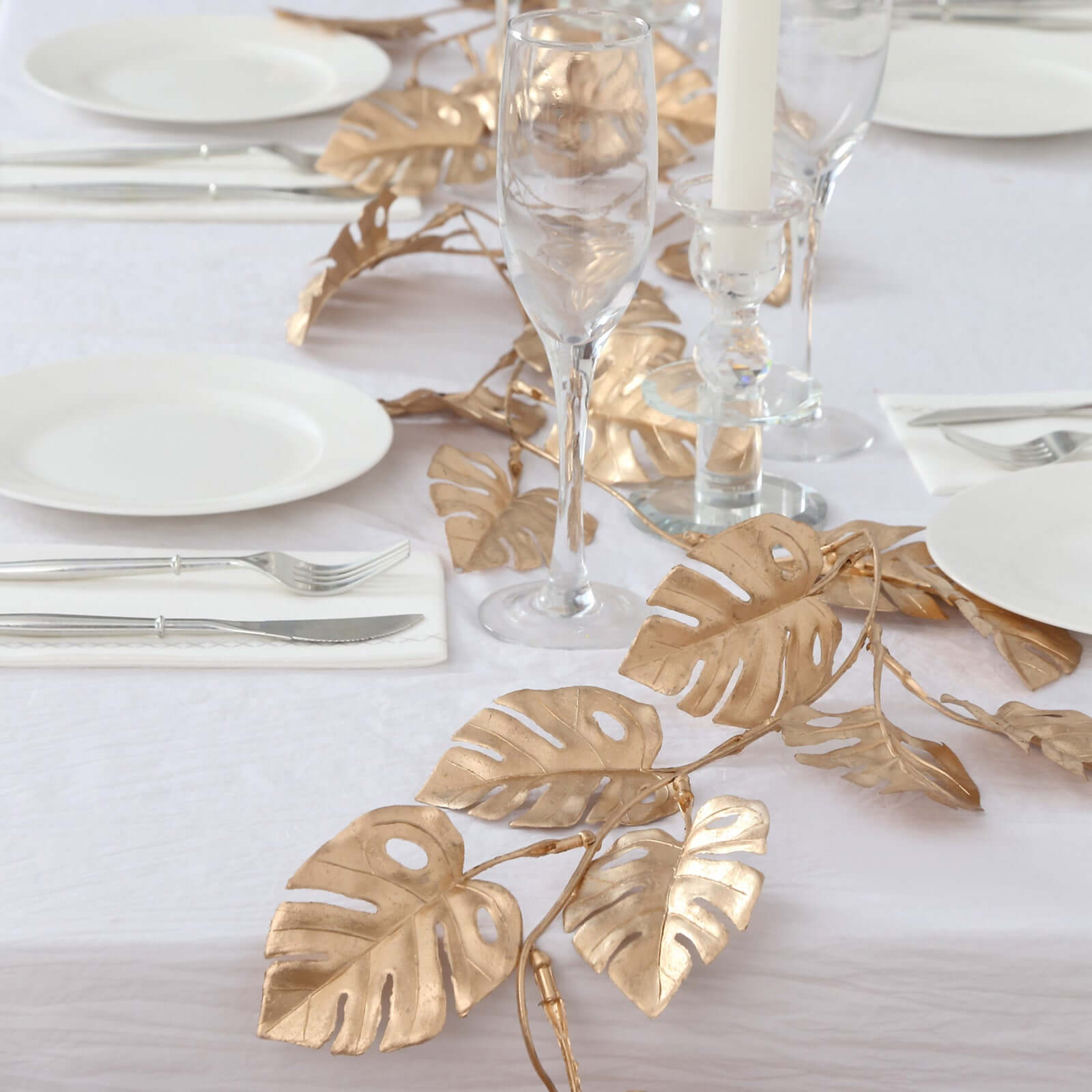 Artificial Monstera Leaf Hanging Vine Metallic Gold - Faux Table Garland for Tropical Outdoor & Boho-Inspired Events 7ft