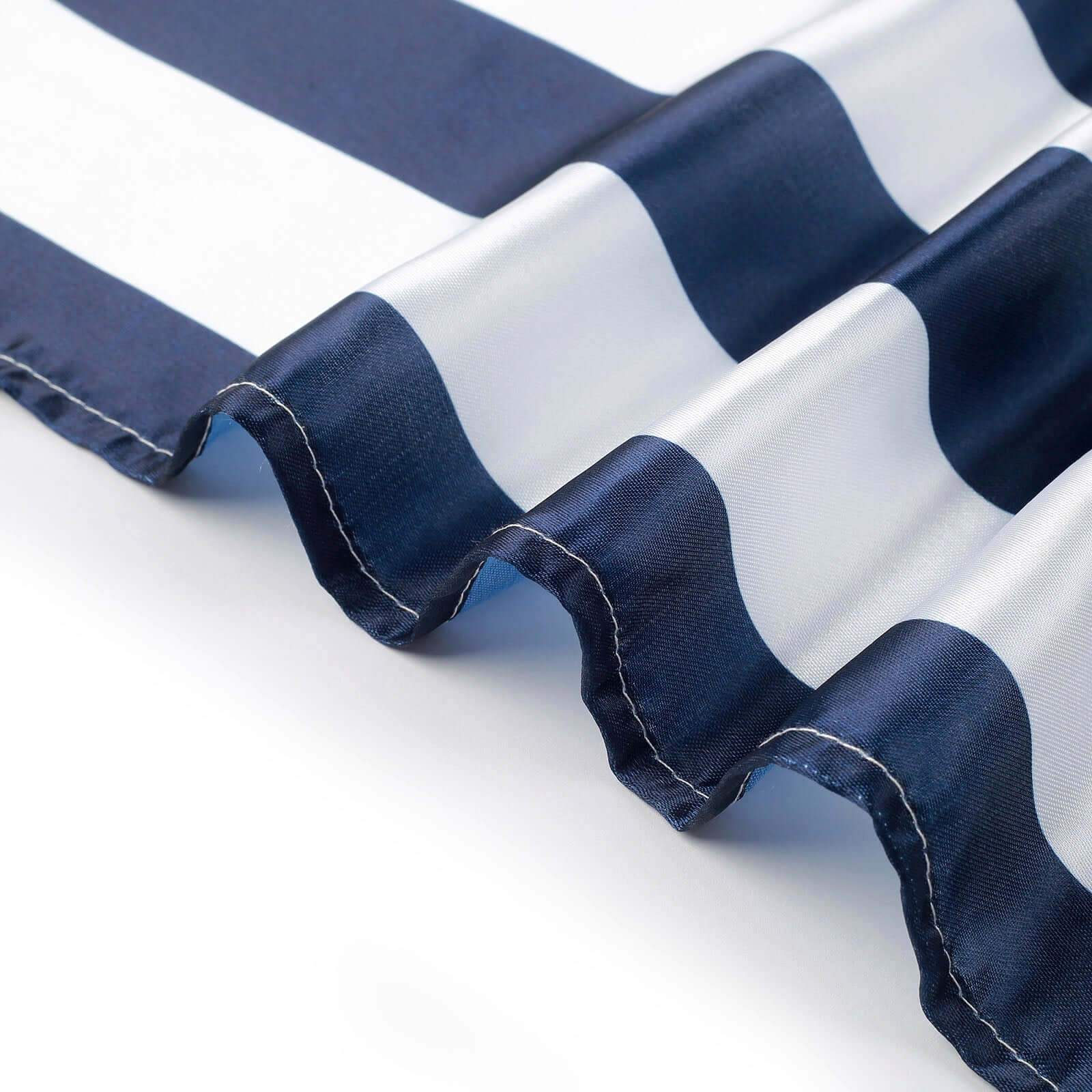 5 Pack Satin 20x20 Napkins Navy Blue/White - Striped Reusable Dinner Napkins