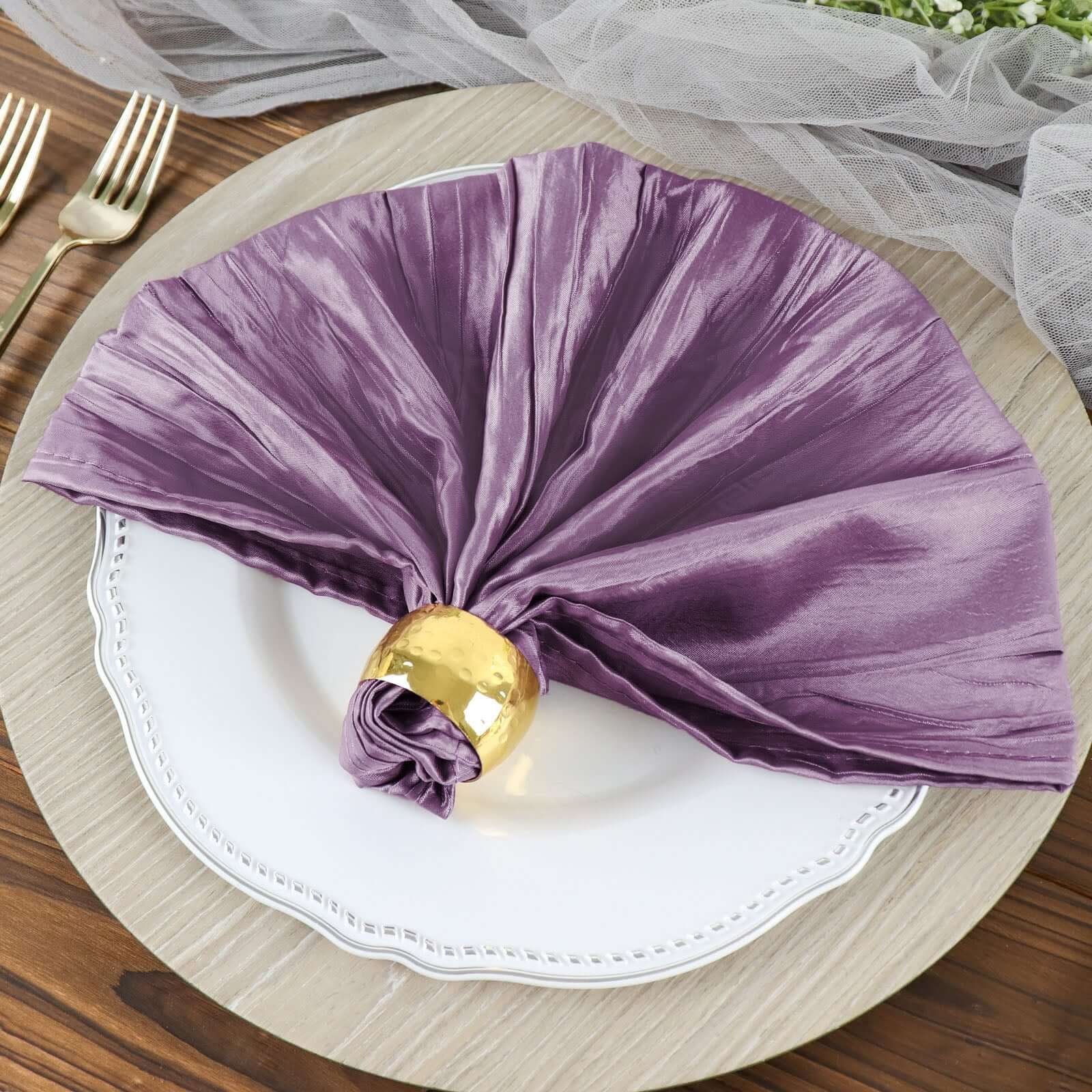 5 Pack Taffeta 20x20 Napkins Violet Amethyst - Accordion Crinkle Dinner Napkins