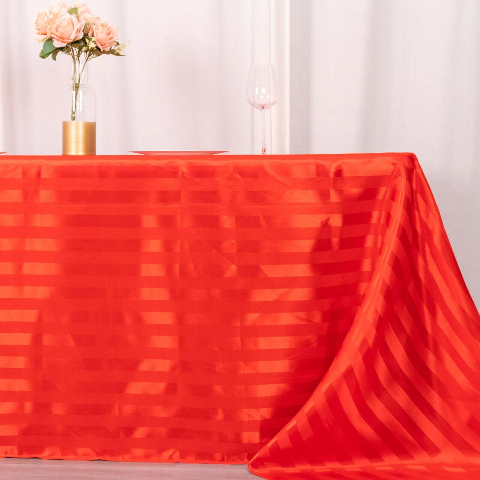 Satin Striped 90x132 Rectangular Tablecloth Red Satin Stripe - Seamless Silky Smooth Table Cover