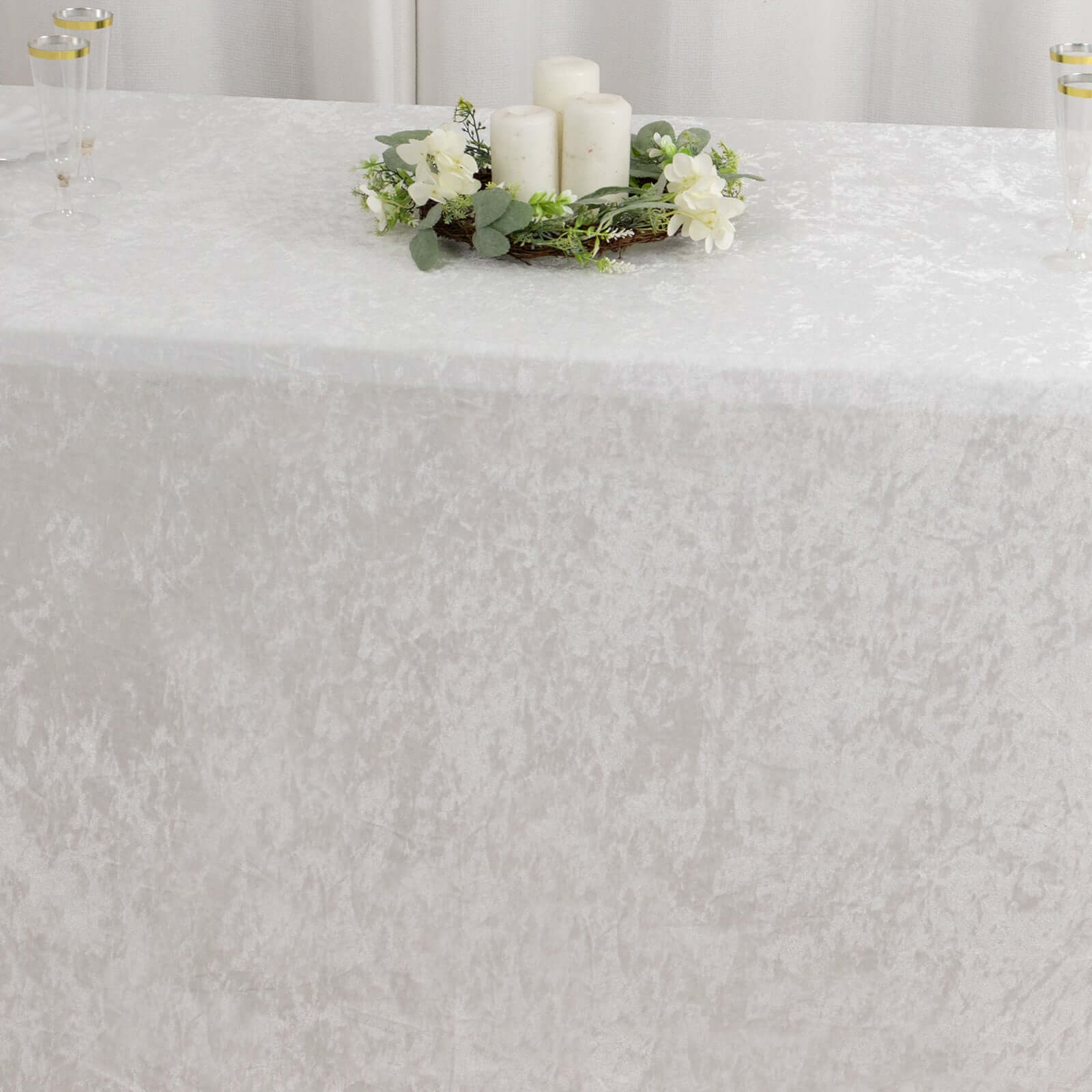 Premium Crushed Velvet 90x156 Rectangle Tablecloth White - Reusable Soft & Sophisticated Seamless Table Cover