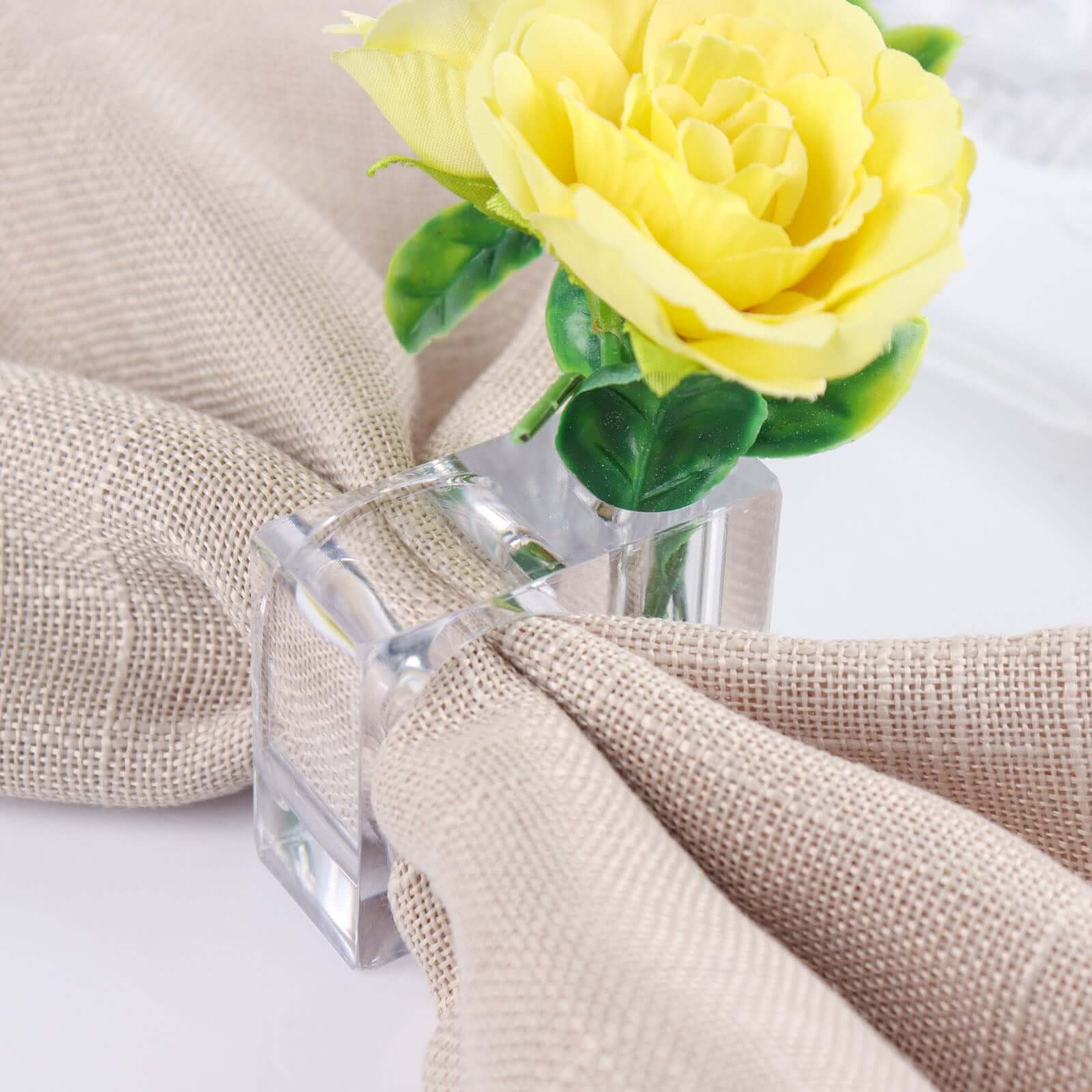 4-Pack Acrylic Napkin Rings 2-in-1 Square Mini Bud Vase Clear - Decorative Flower Napkin Holders for Table Settings