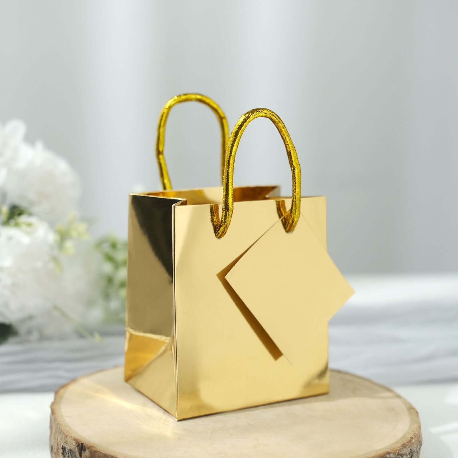 12 Pack 5 Shiny Metallic Gold Foil Paper Party Favor Bags With Handles, Small Gift Wrap Goodie Bags