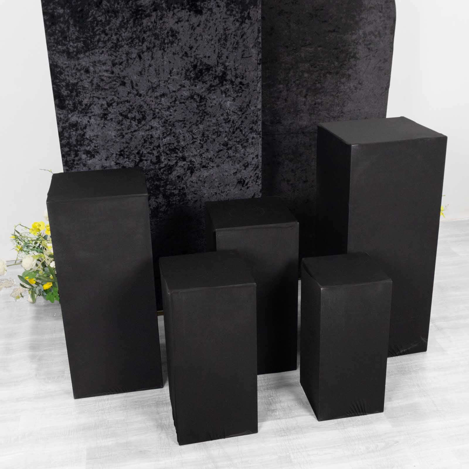 Set of 5 Black Spandex Rectangle Pedestal Stand Covers, Stretchable Pillar Prop Covers - 160 GSM