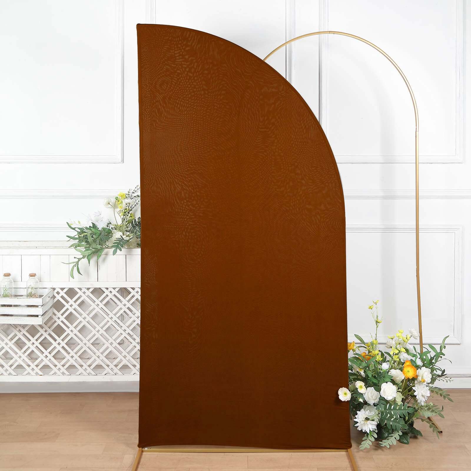 7ft Cinnamon Brown Spandex Half Moon Chiara Backdrop Stand Cover, Custom Fitted Wedding Arch Cover