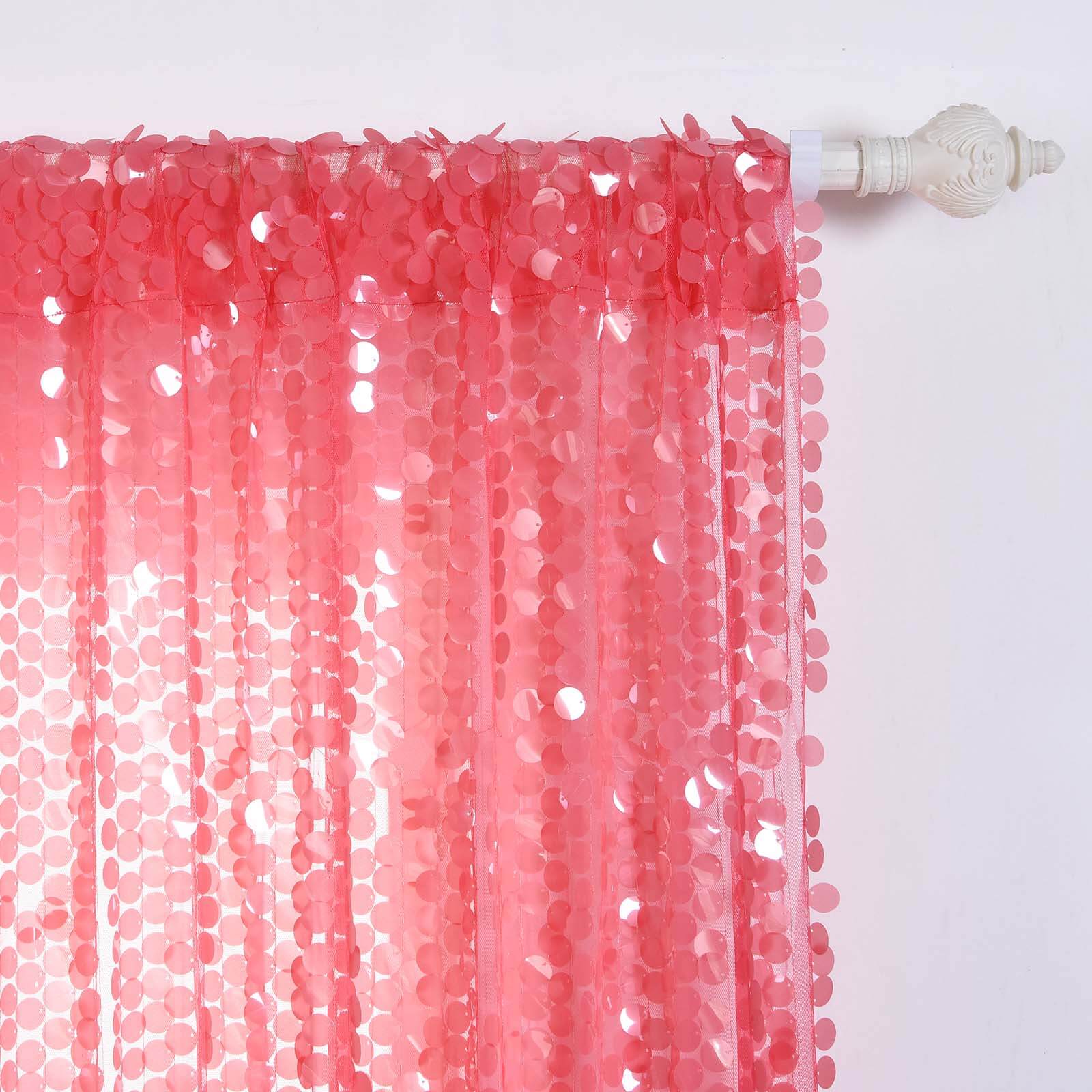 2 Pack Coral Big Payette Sequin Curtains With Rod Pocket Window Treatment Panels - 52x84