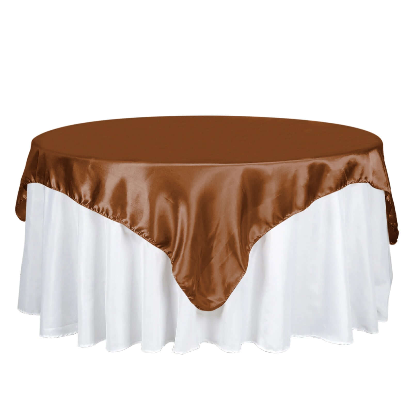 Satin 72x72 Table Overlay Square Tablecloth Cinnamon Brown - Smooth Finish Table Cover