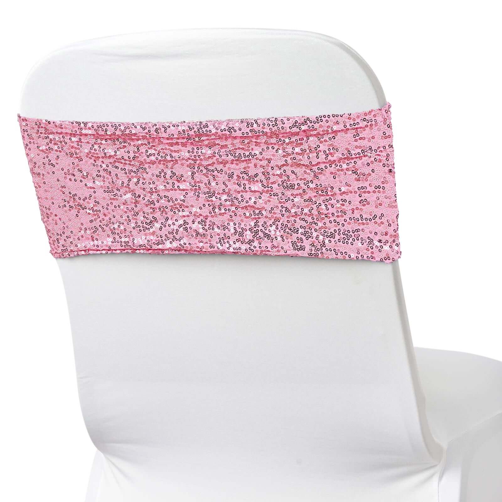 5 Pack Sequin Spandex Chair Sashes Pink - Stretch Chair Bands 6x15